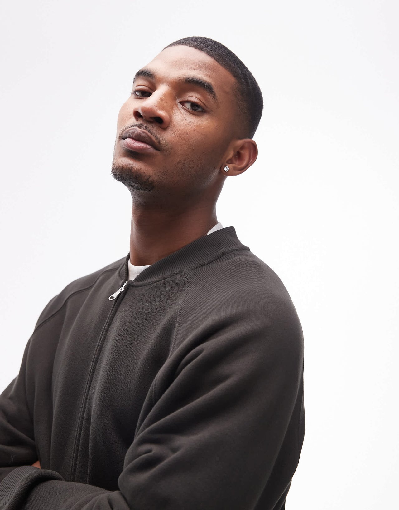 ARKET jersey sweat zip front cardigan in dark green