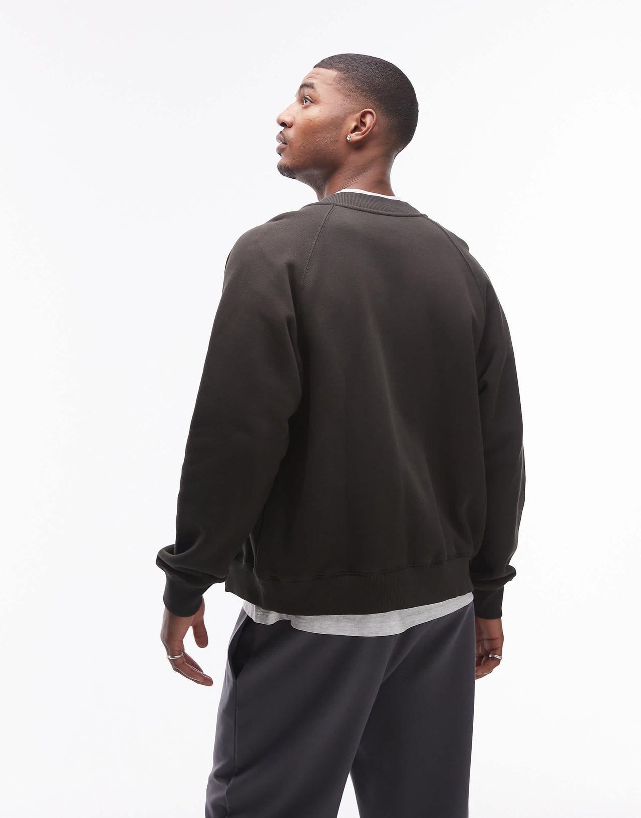 ARKET jersey sweat zip front cardigan in dark green