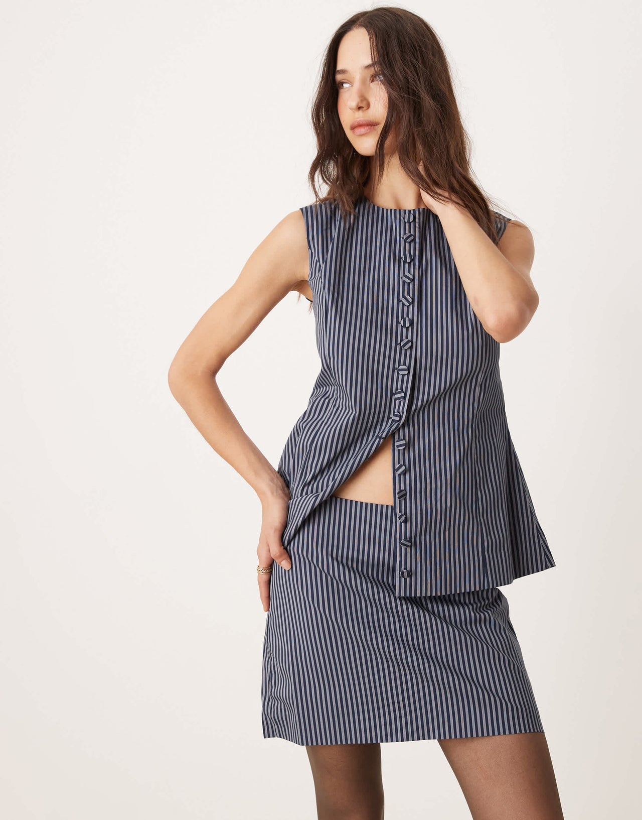Glamorous low rise mini skirt in dark navy stripe co-ord