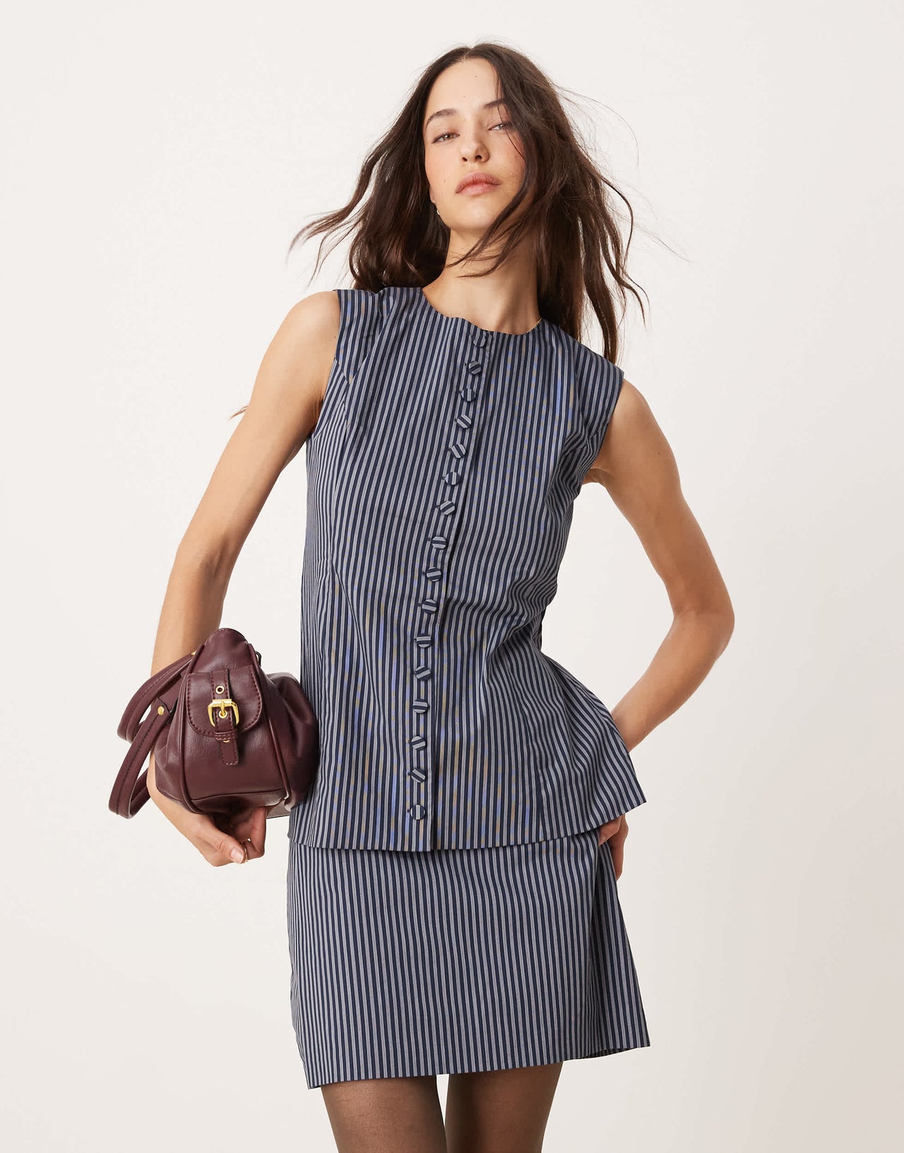 Glamorous low rise mini skirt in dark navy stripe co-ord