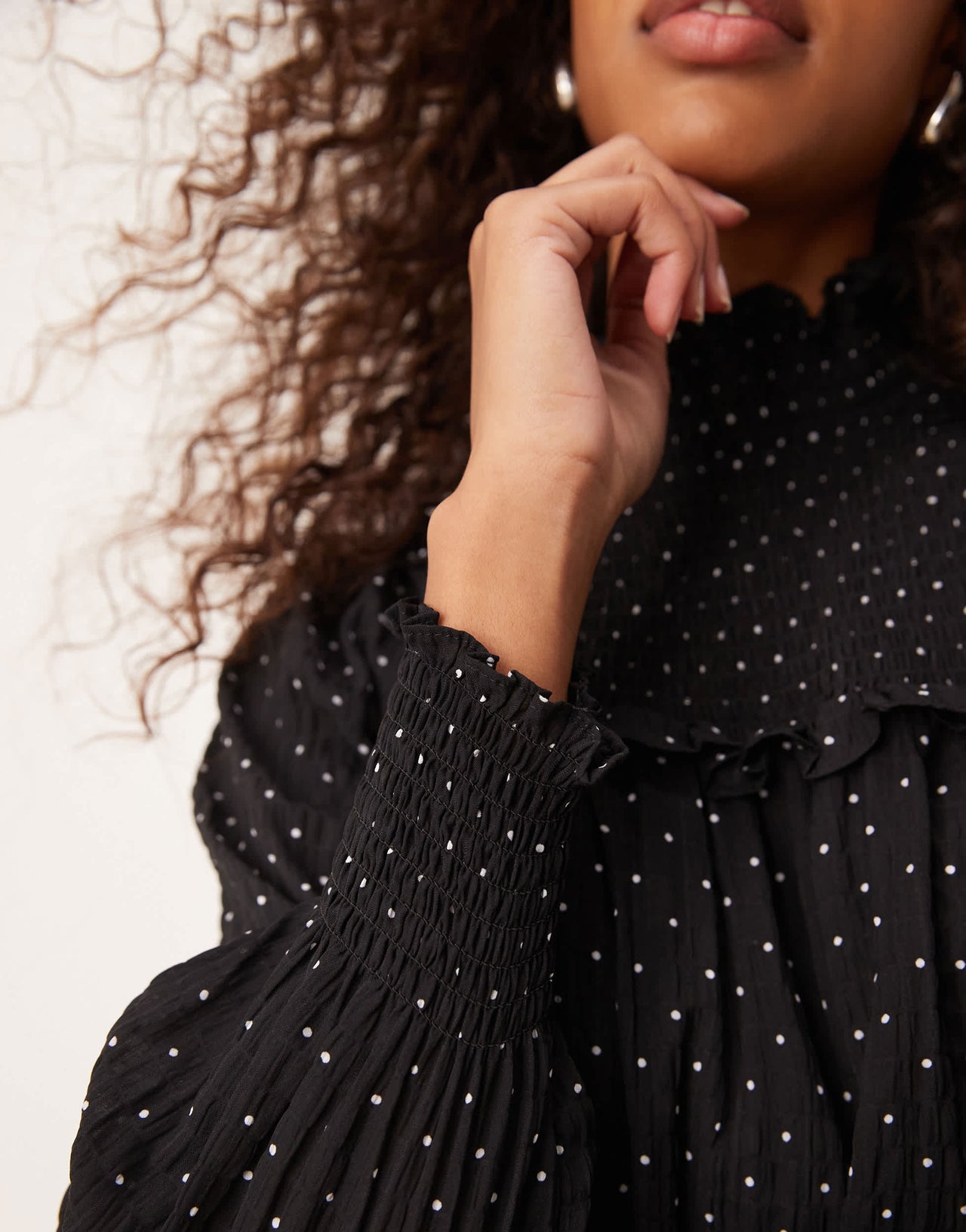 Glamorous smock ruffle high neck mini dress in polka dot