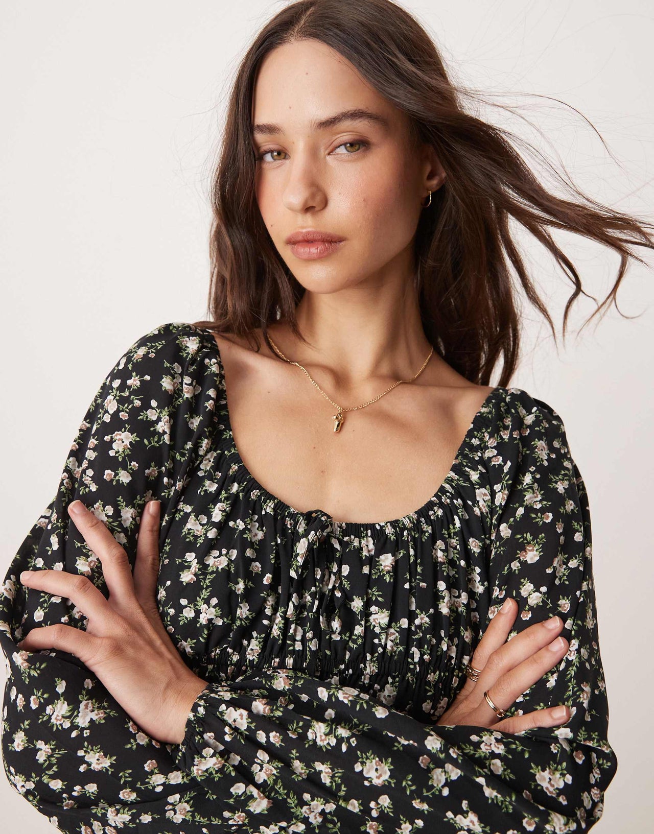 Glamorous tie front volume sleeve maxi dress in romantic boho floral