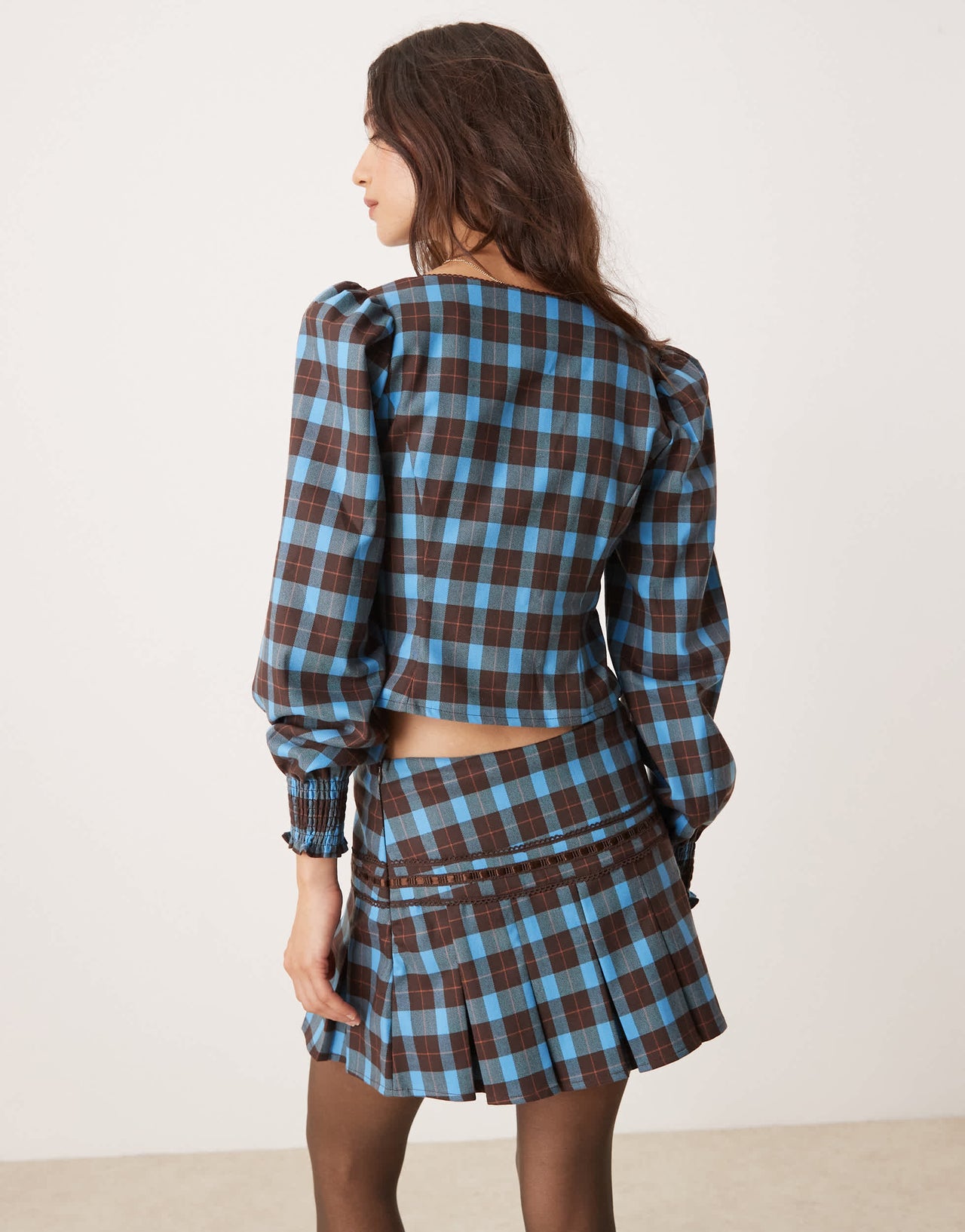 Glamorous blue and brown check mini skirt co-ord