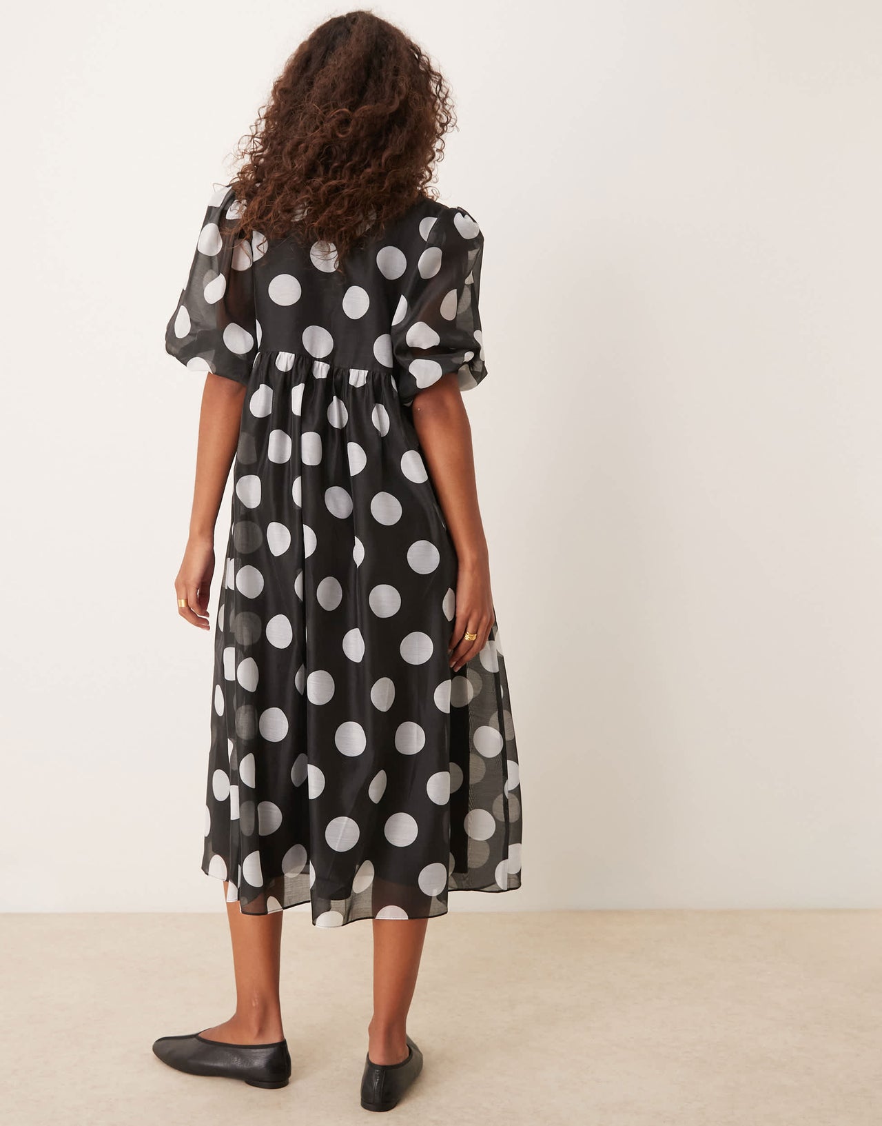 Glamorous smock dress with puff sleeves in black and white polka dot