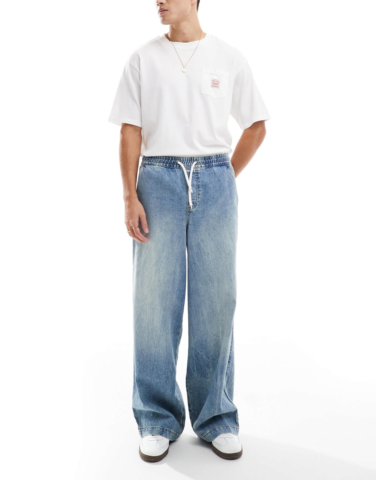 ASOS DESIGN loose pull on jean in light wash blue