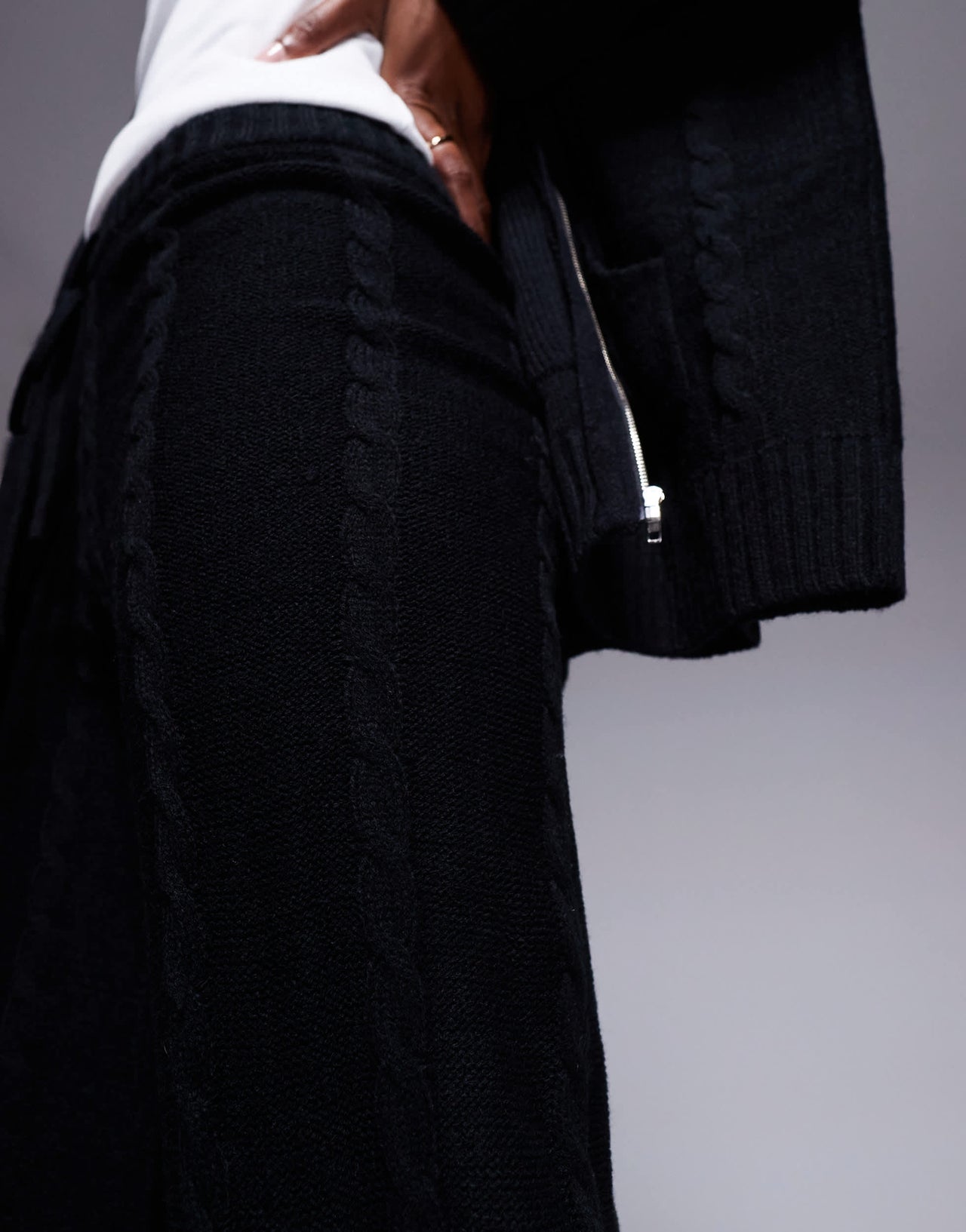 Kaiia exclusive cable knit wide leg trousers co-ord in black