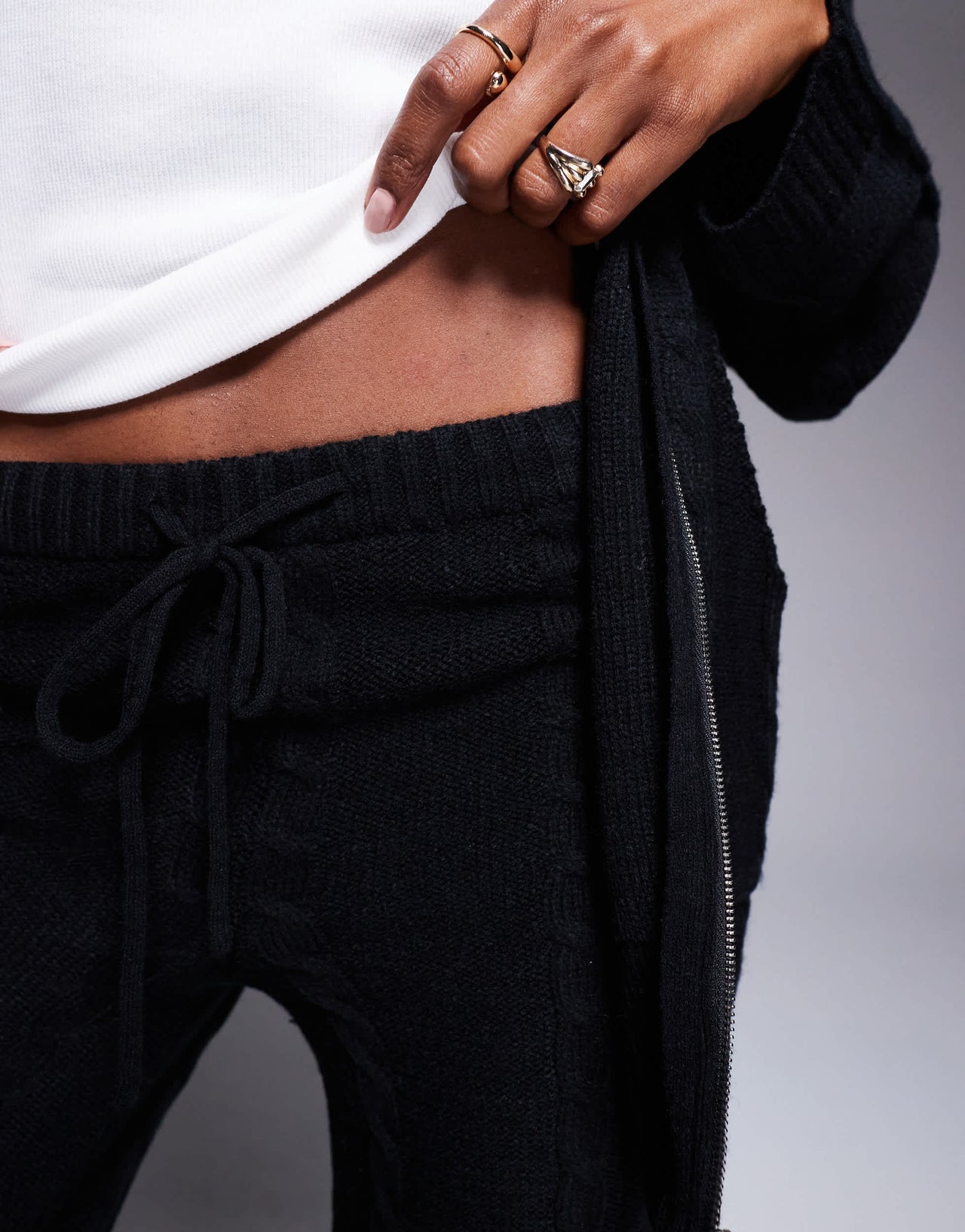 Kaiia exclusive cable knit wide leg trousers co-ord in black