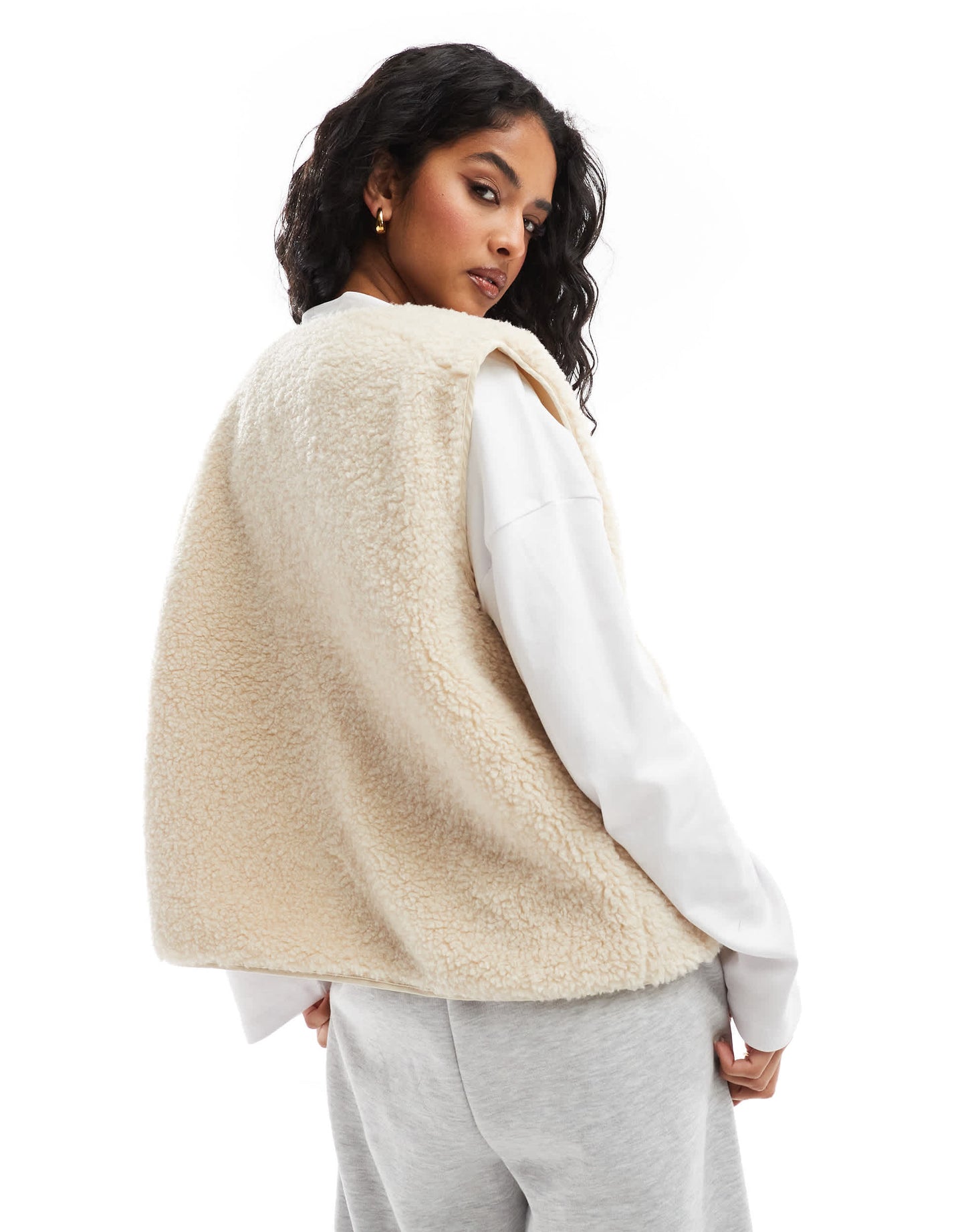 Object teddy fleece sleeveless jacket in cream