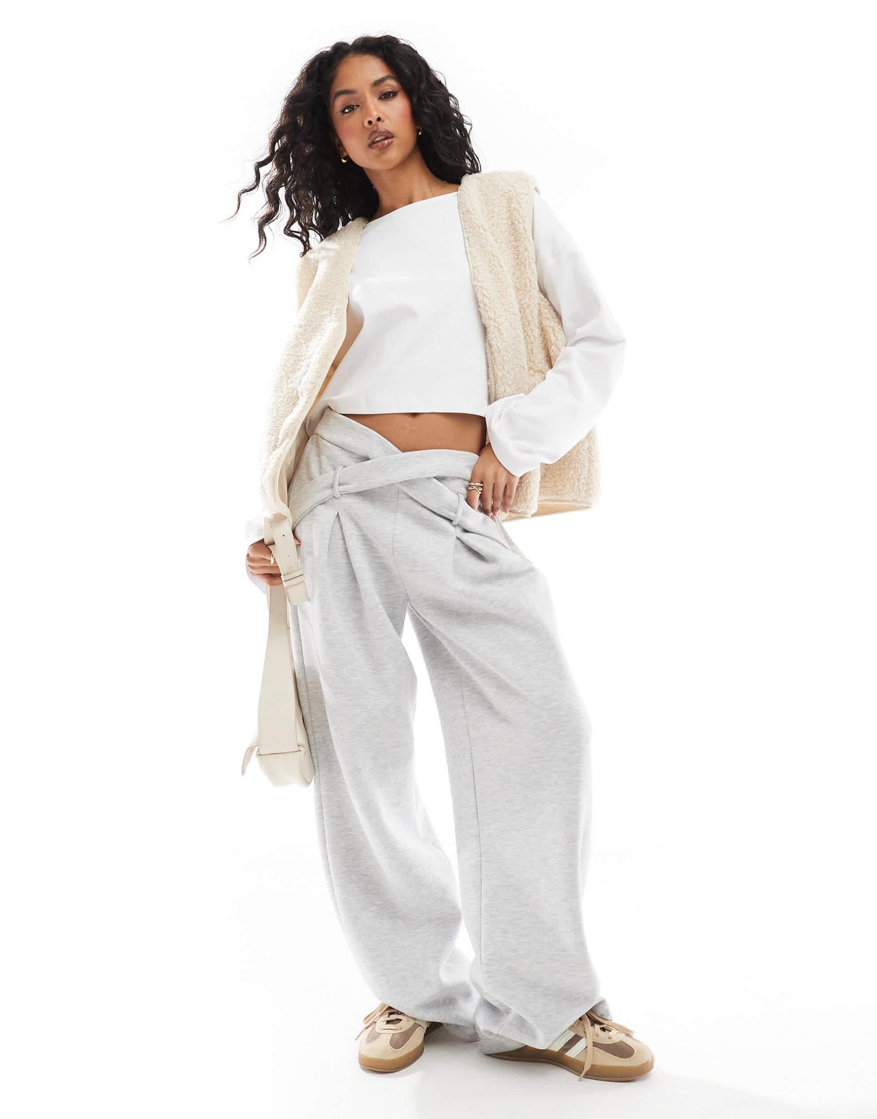 Object teddy fleece sleeveless jacket in cream
