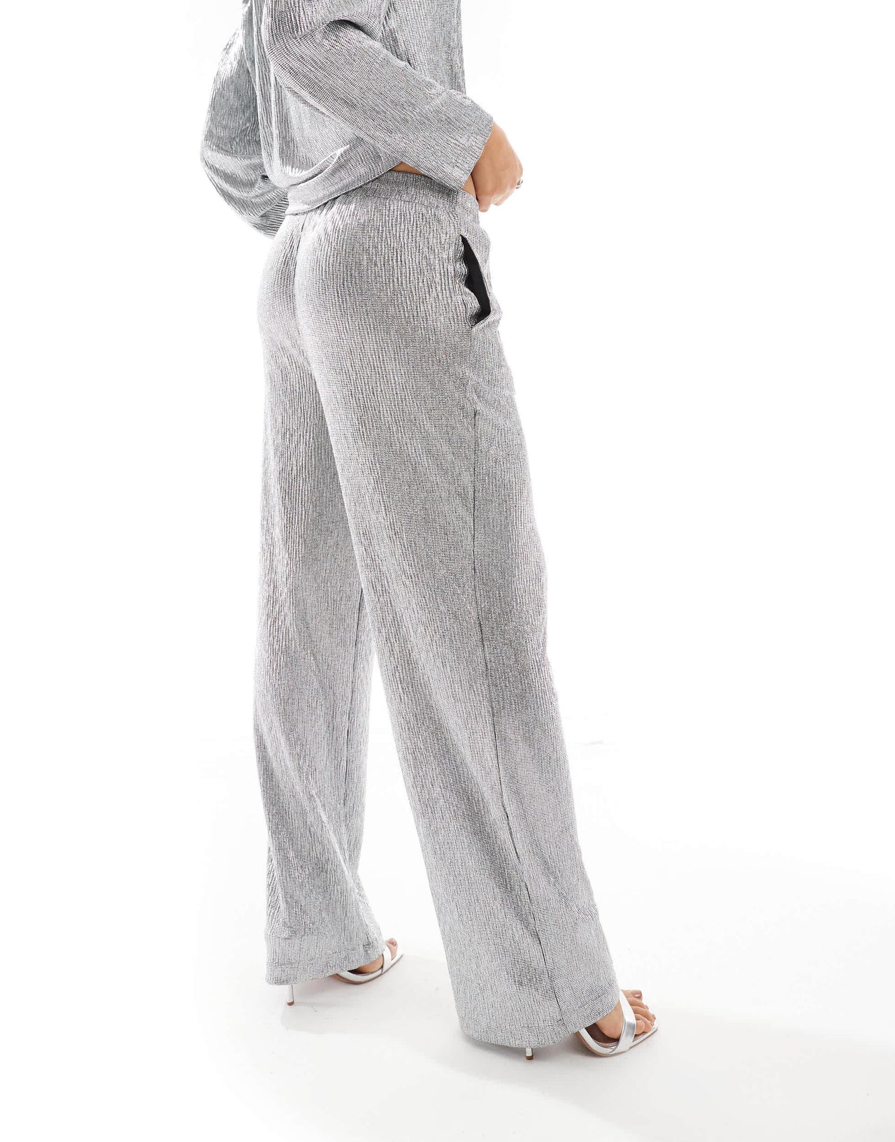 Object wide leg trouser with elasticated waist co-ord in silver