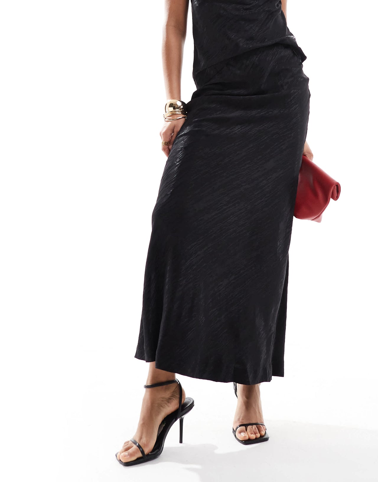 Object jacquard maxi skirt co-ord in black