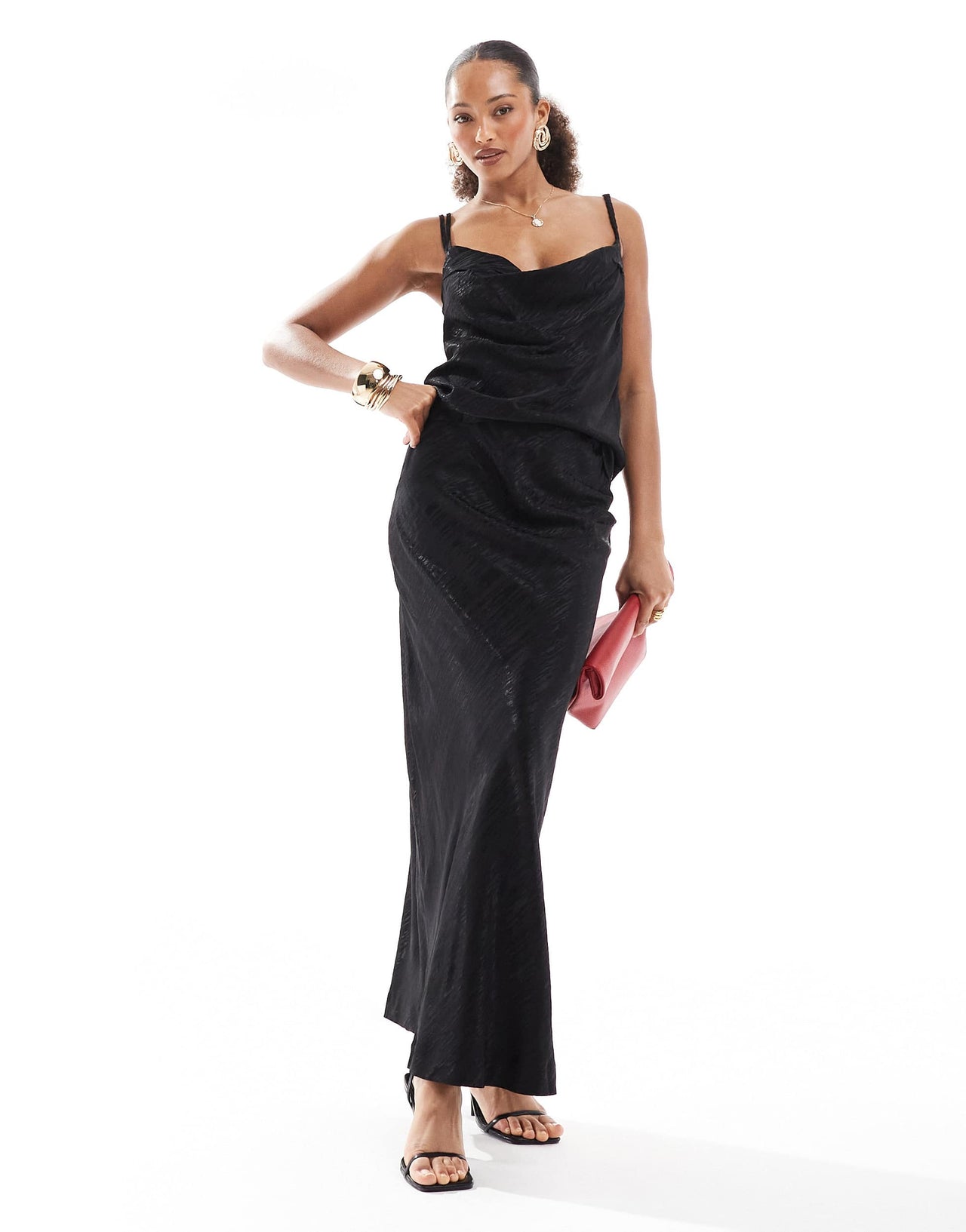 Object jacquard cami top co-ord in black