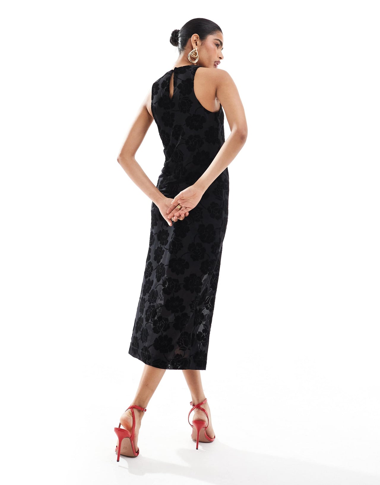 Object sleeveless floral pattern maxi dress in black