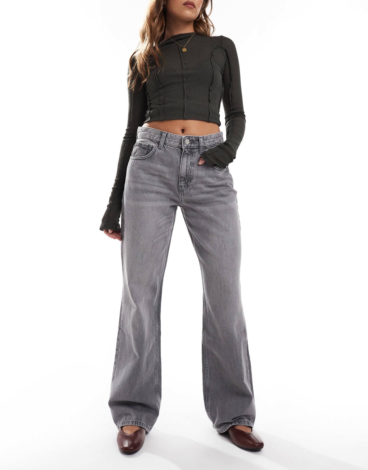 Bershka high waisted 90s wide leg jeans in washed grey