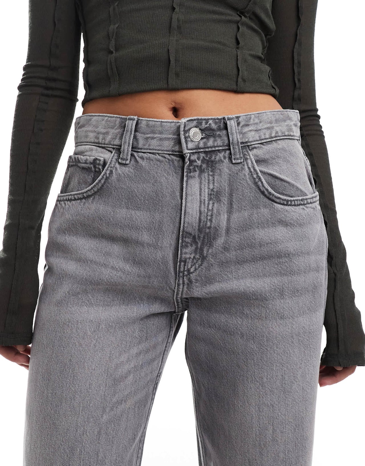 Bershka high waisted 90s wide leg jeans in washed grey