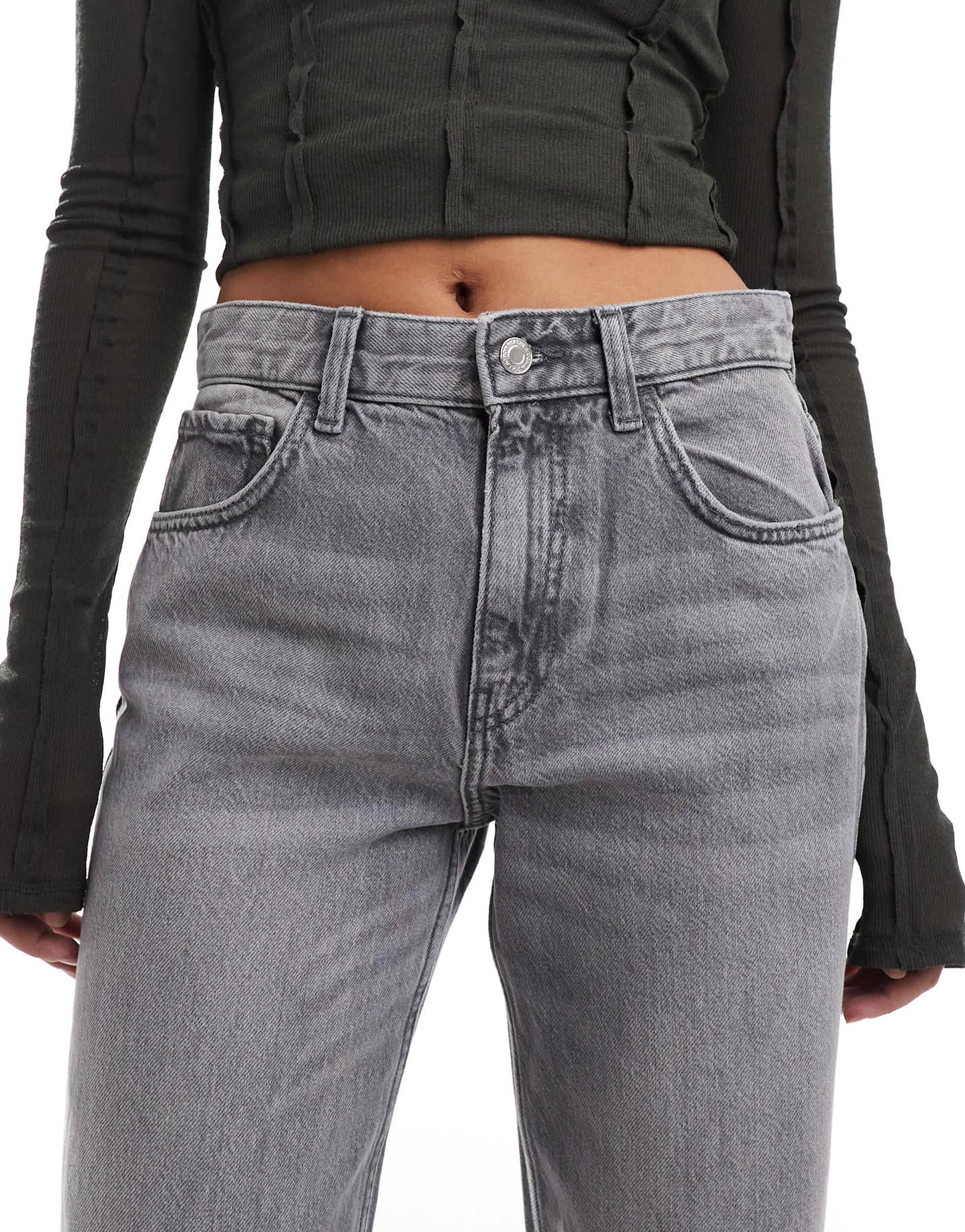 Bershka high waisted 90s wide leg jeans in washed grey