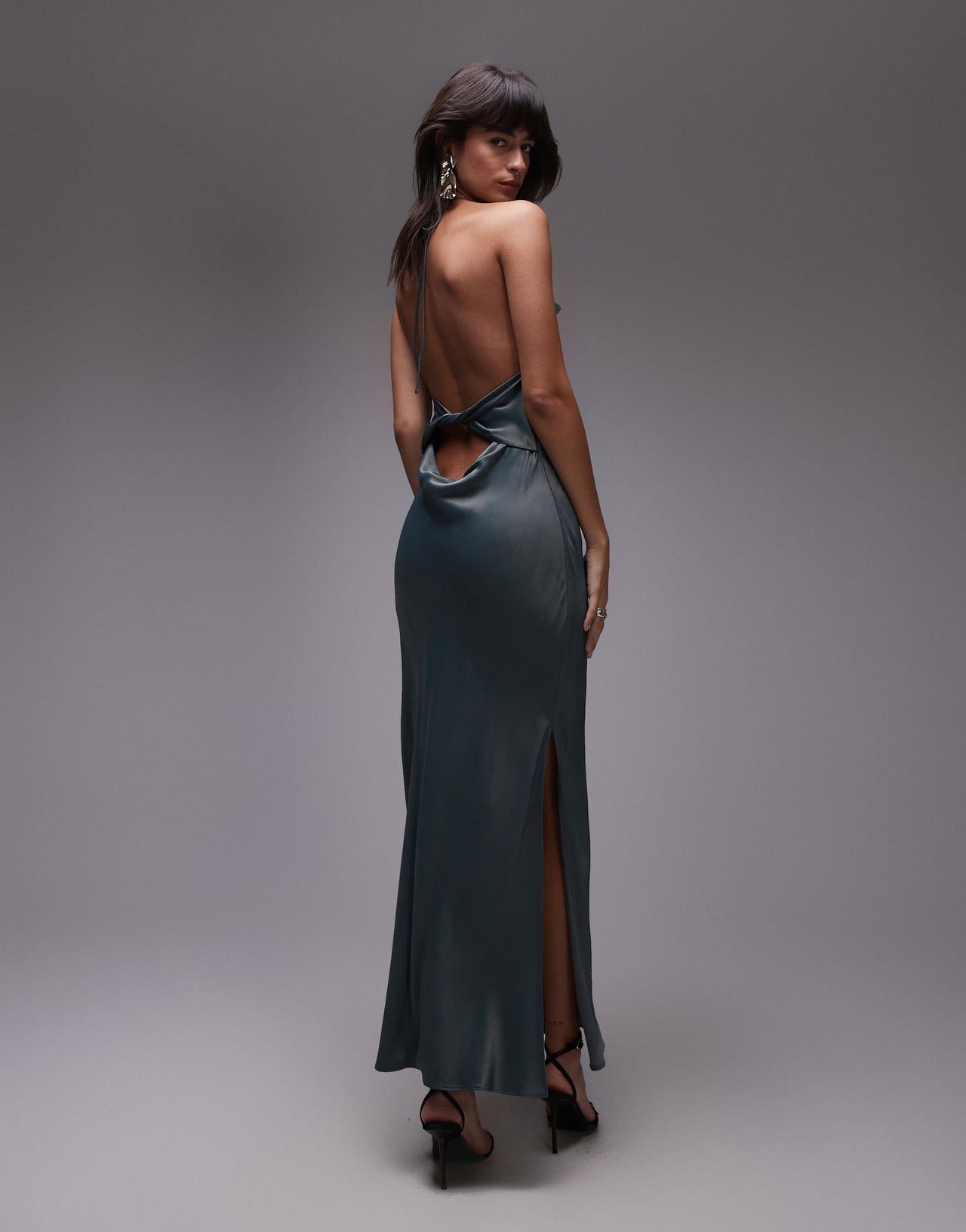 Topshop drape halter neck occasion maxi dress in petrol