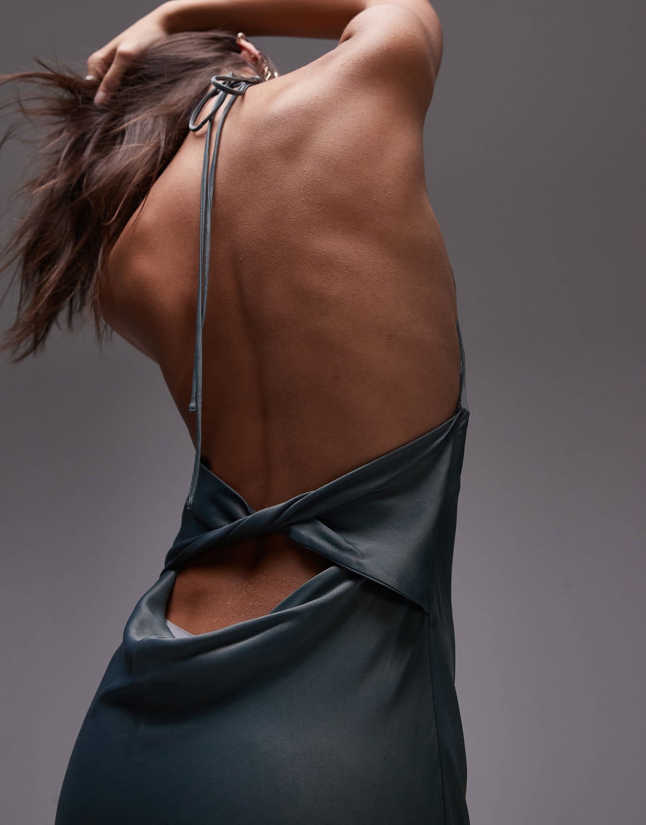 Topshop drape halter neck occasion maxi dress in petrol