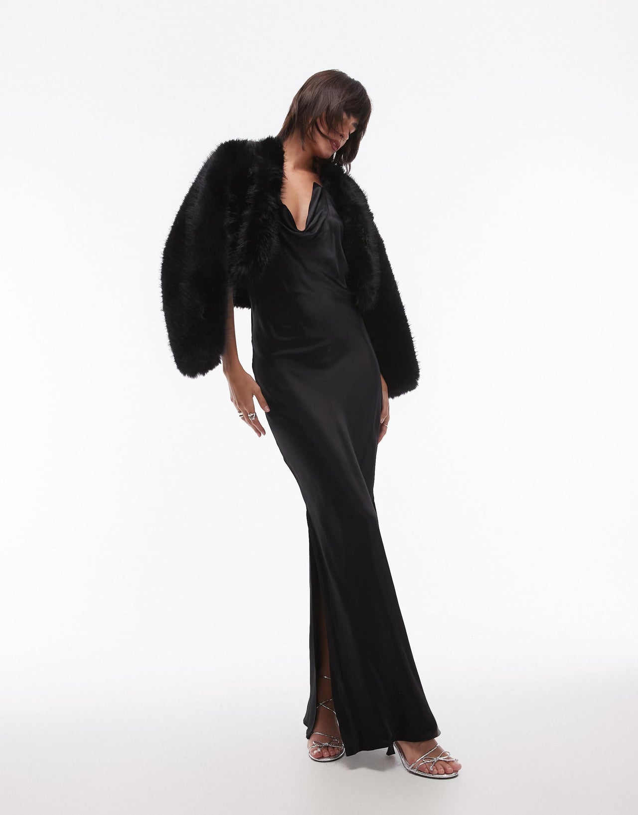 Topshop drape halter neck occasion maxi dress in black