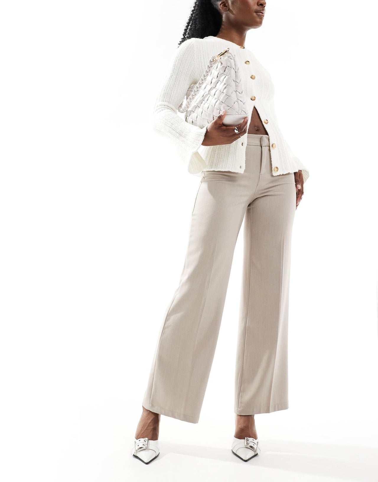 Bershka tailored trouser in beige Melange