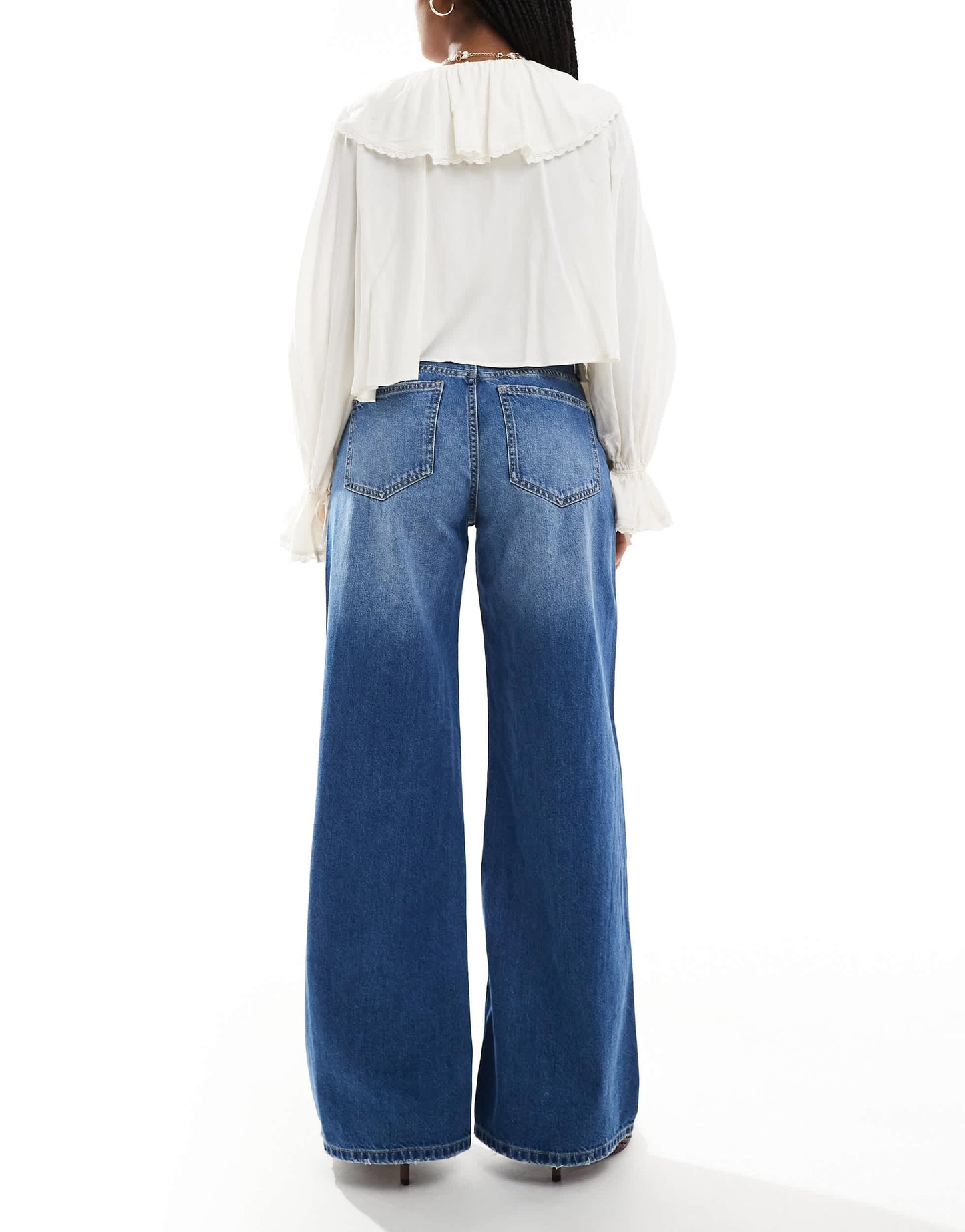 Bershka high waisted wide leg jeans in indigo wash