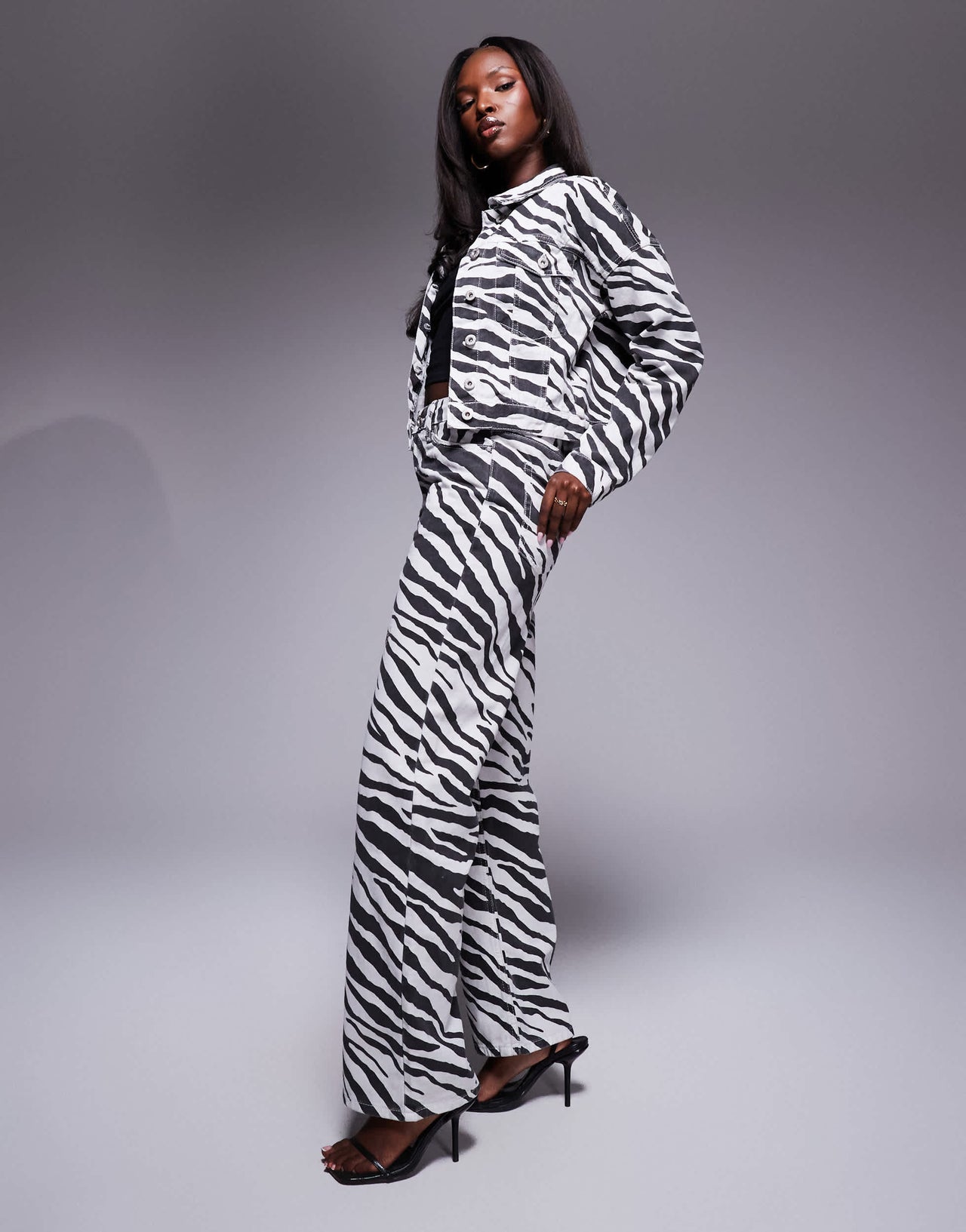 River Island relaxed straight jean co-ord in zebra print