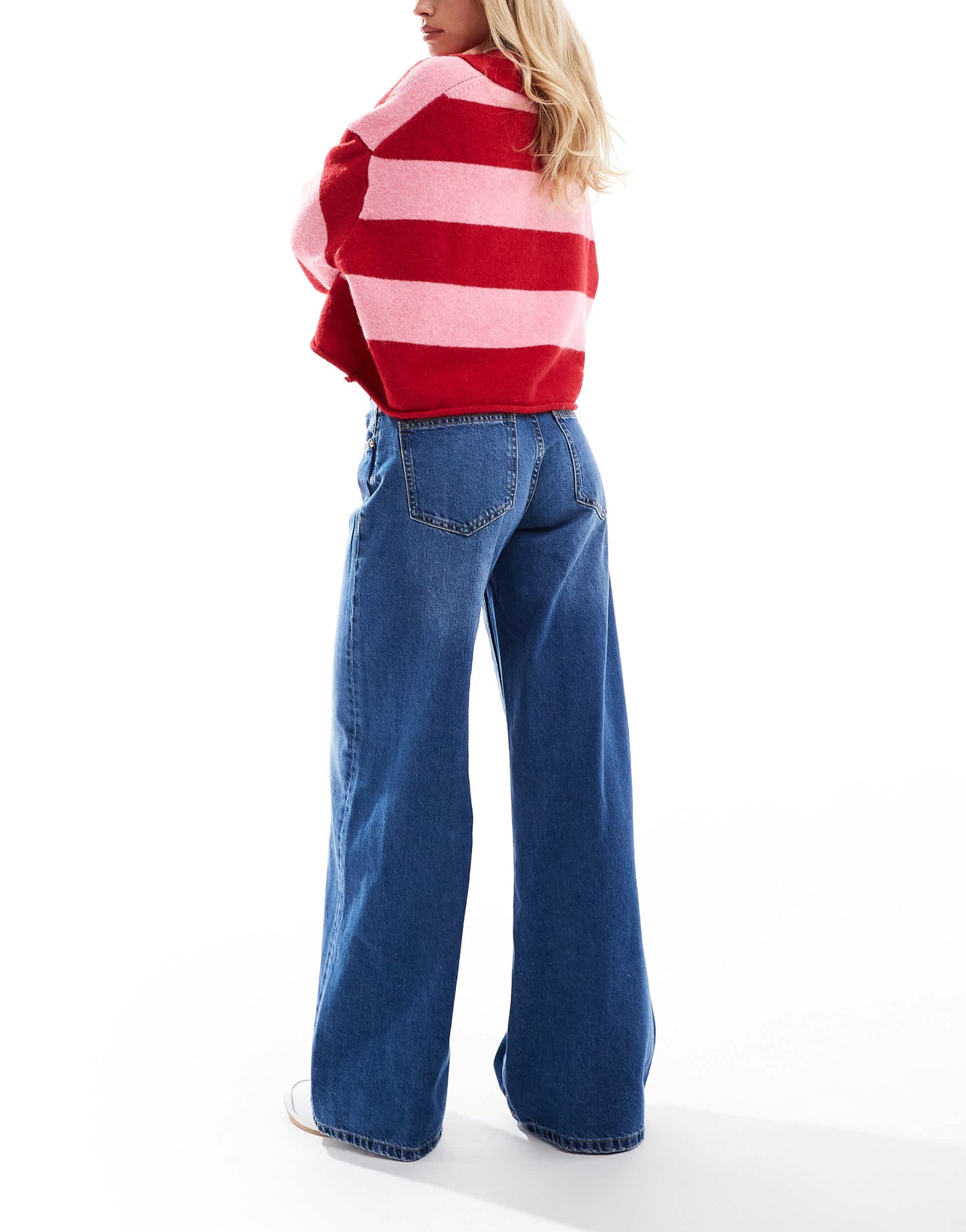 Bershka Petite high waisted wide leg jeans in dark wash