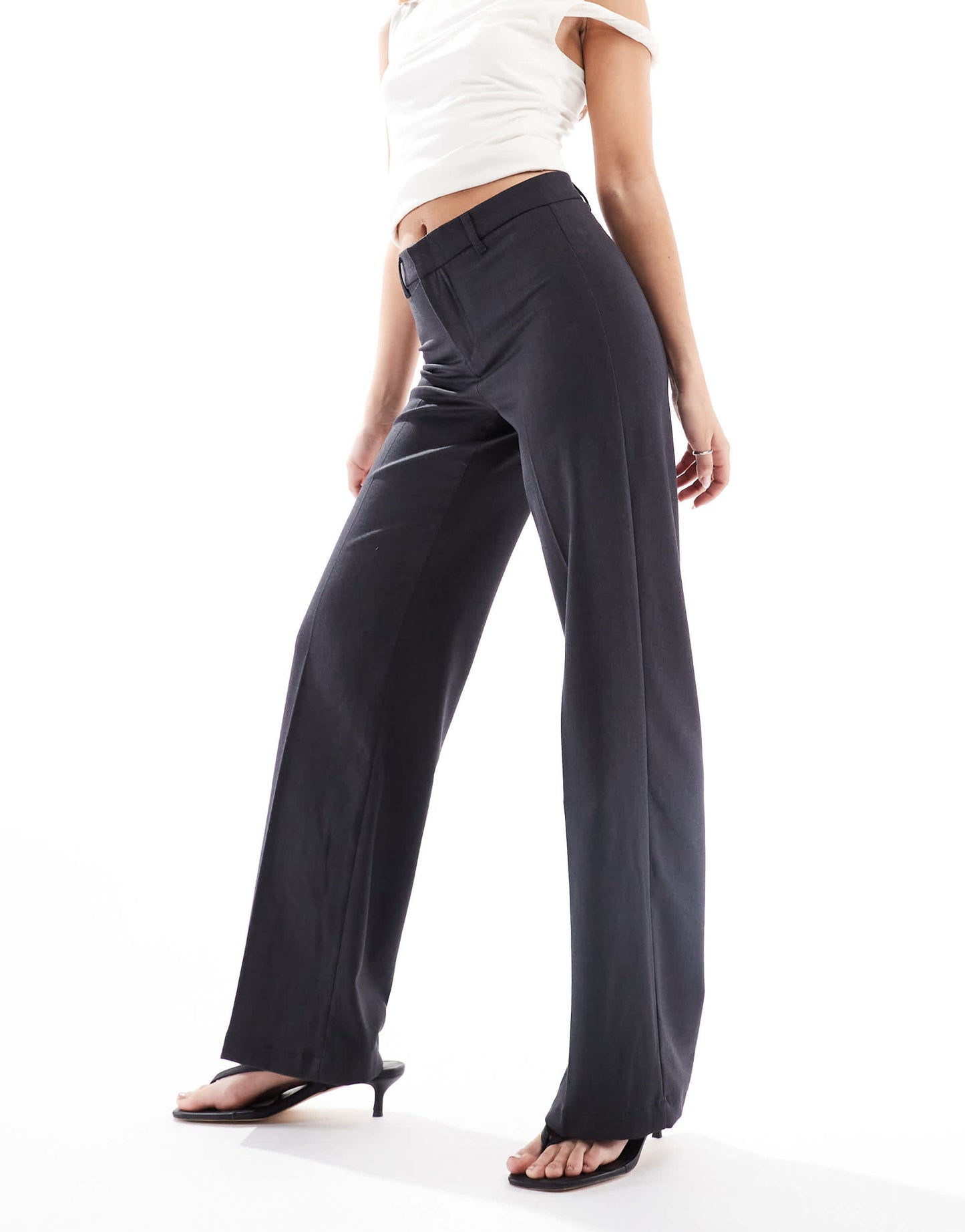 Bershka wide leg tailored trousers in charcoal