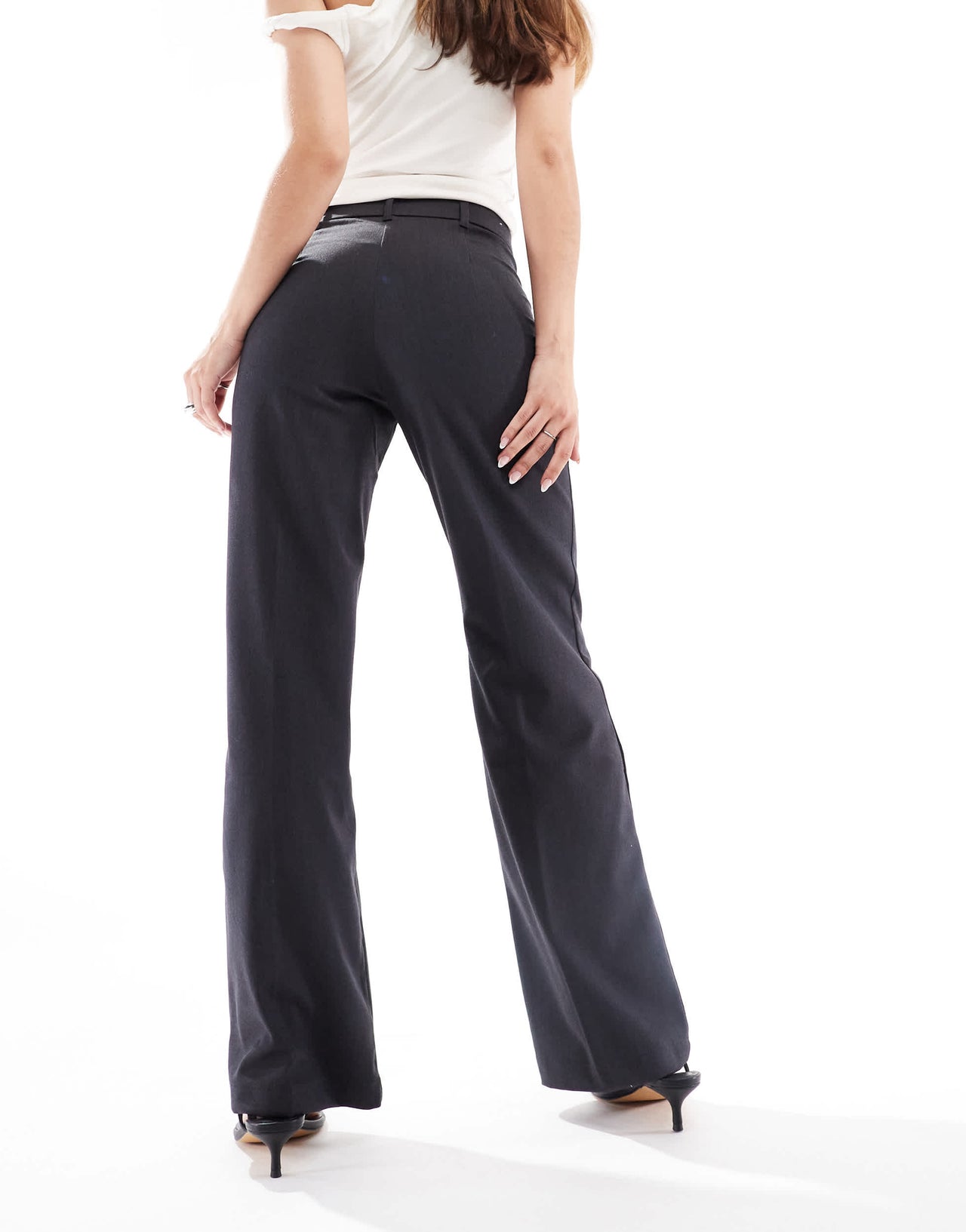 Bershka wide leg tailored trousers in charcoal