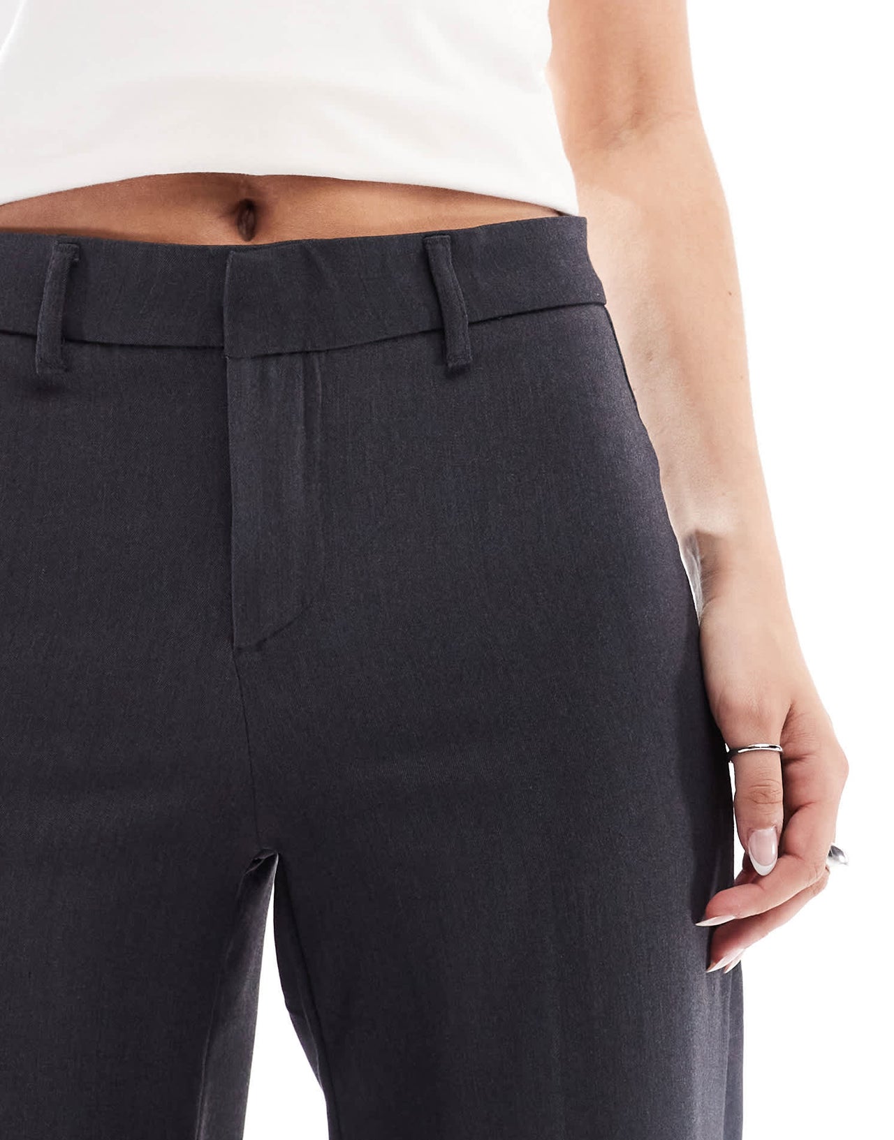Bershka wide leg tailored trousers in charcoal