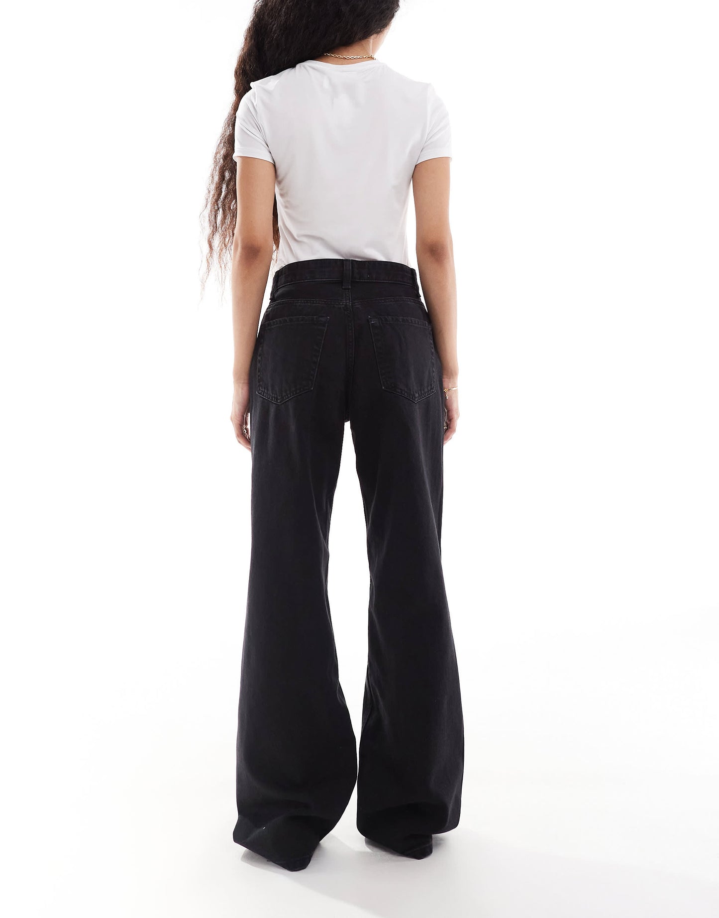 Bershka Petite high waisted 90s wide leg jeans in black
