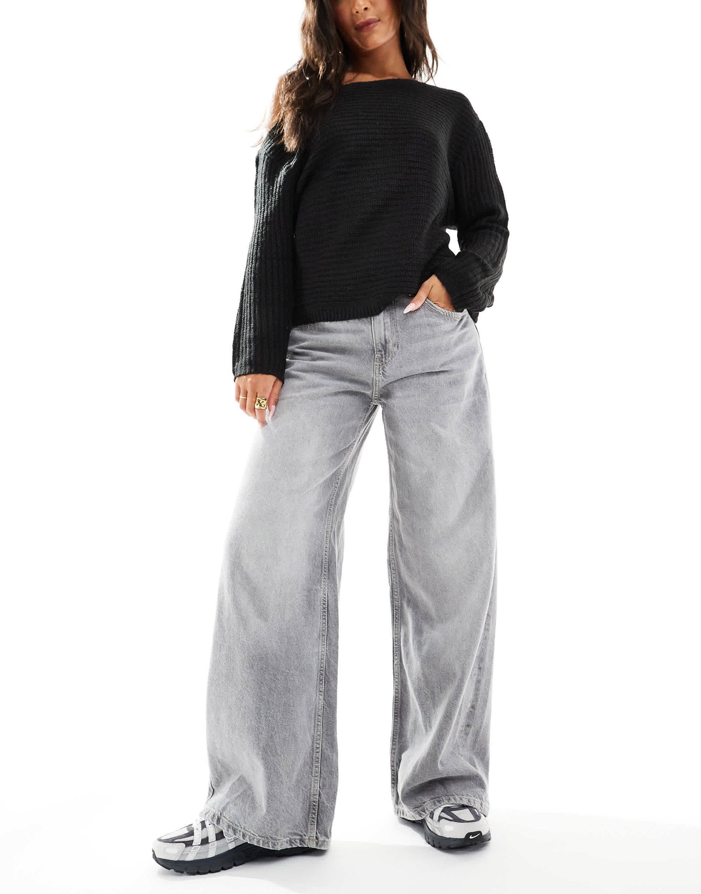 Bershka high waisted wide leg jeans in grey wash
