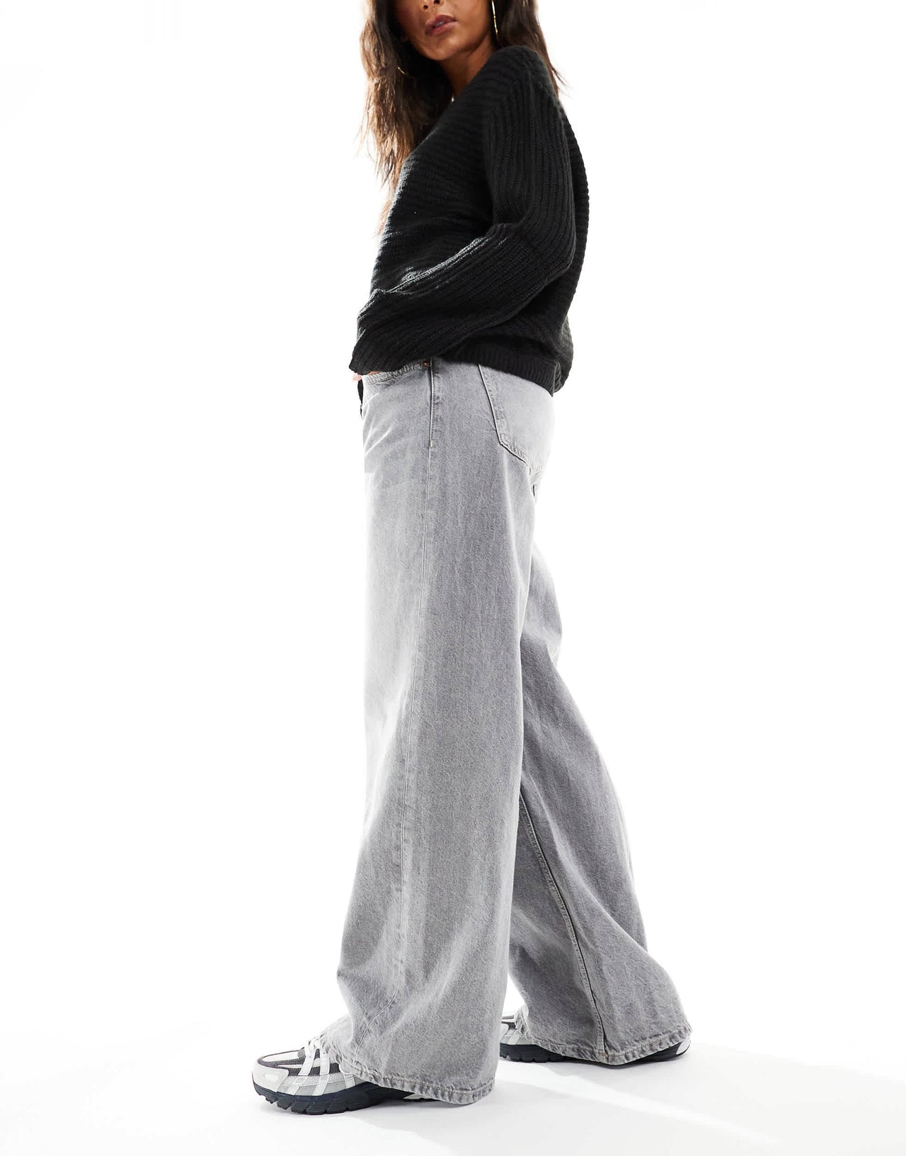 Bershka high waisted wide leg jeans in grey wash