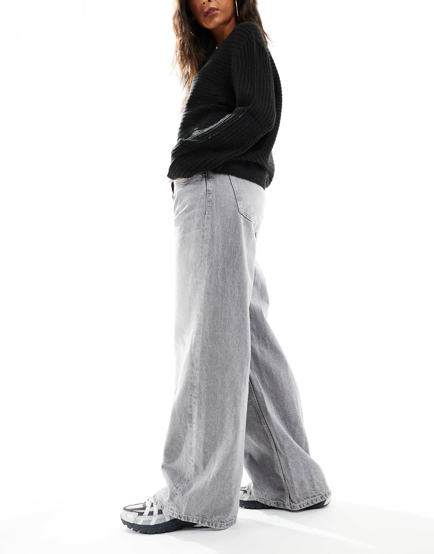 Bershka high waisted wide leg jeans in grey wash