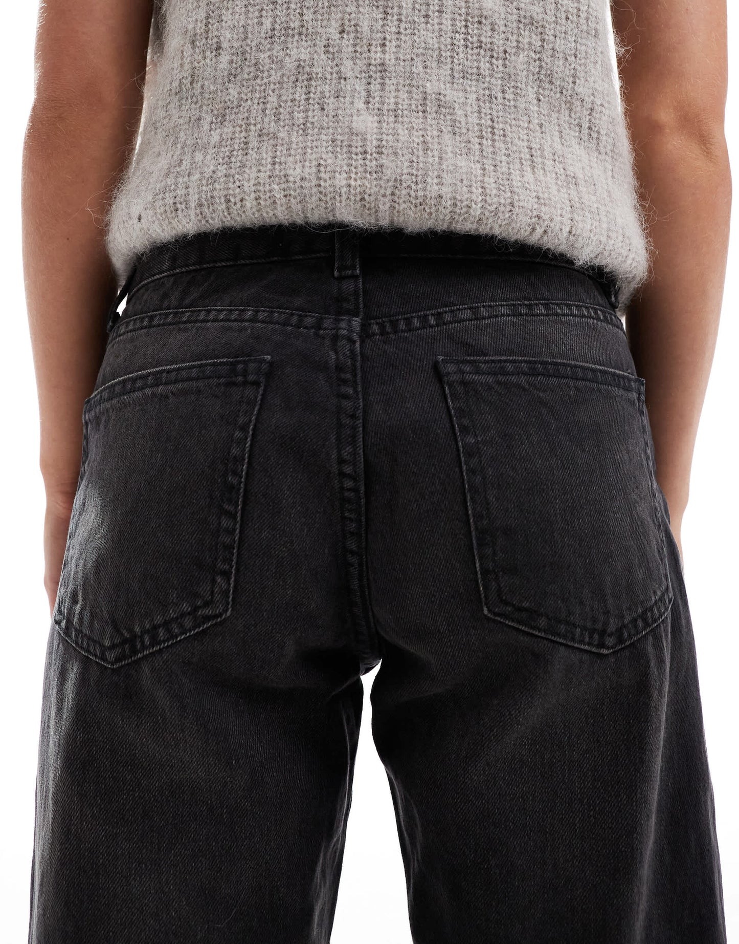 Bershka Petite straight leg jeans in washed black