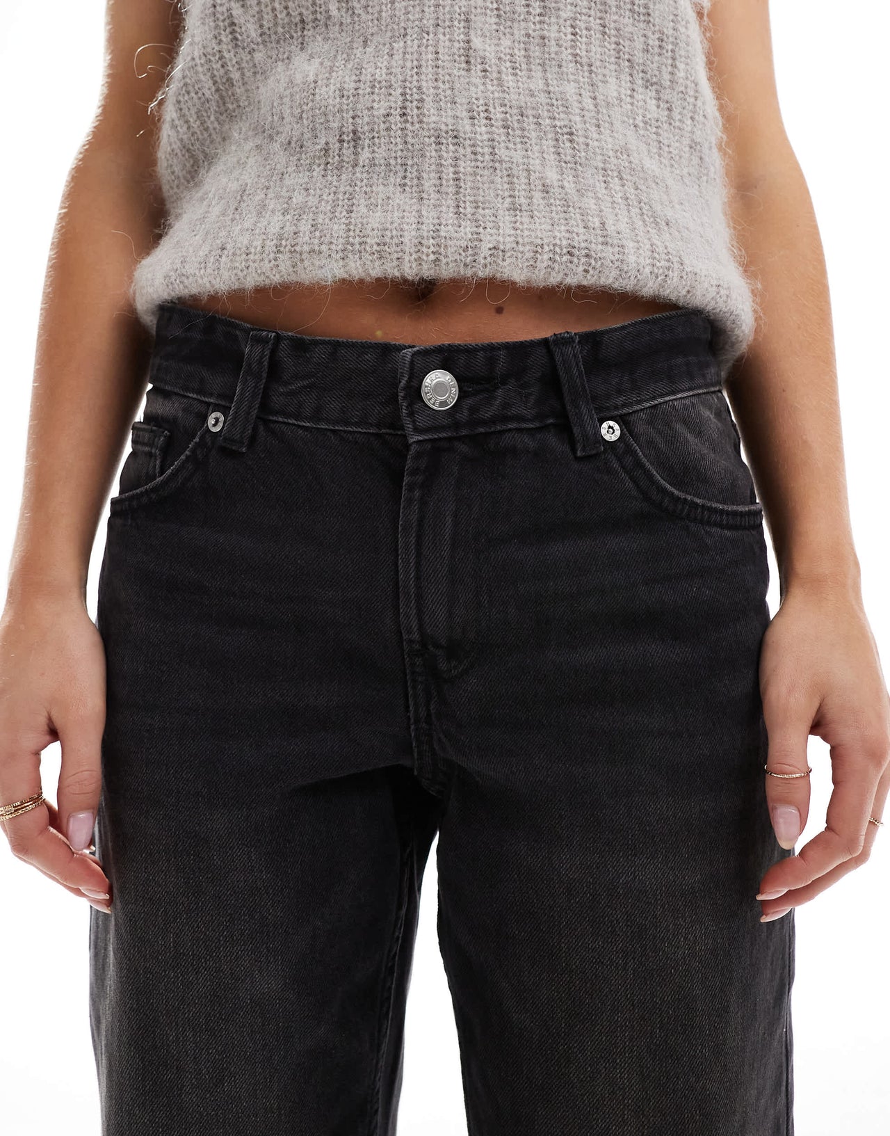 Bershka Petite straight leg jeans in washed black