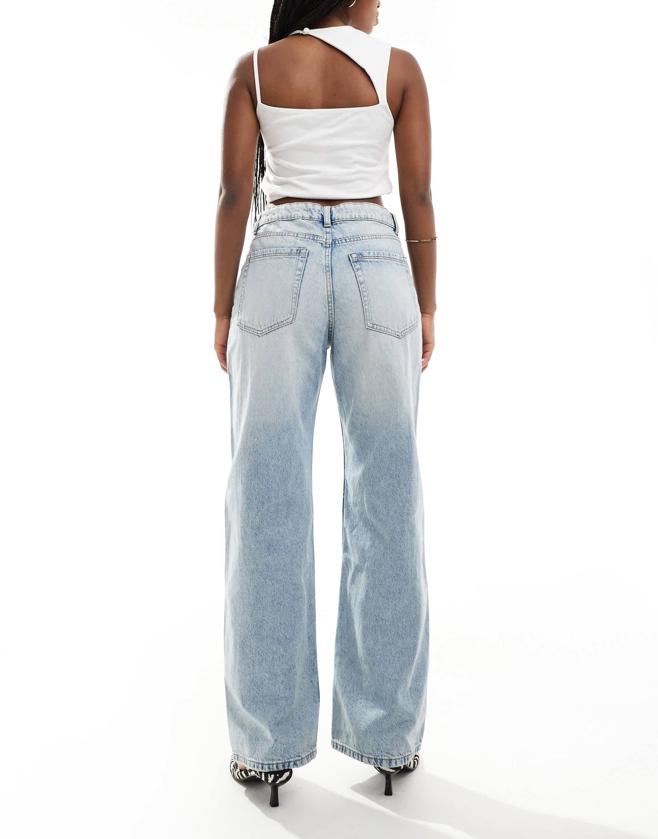 Bershka high waisted baggy wide leg jeans in dirty light wash blue