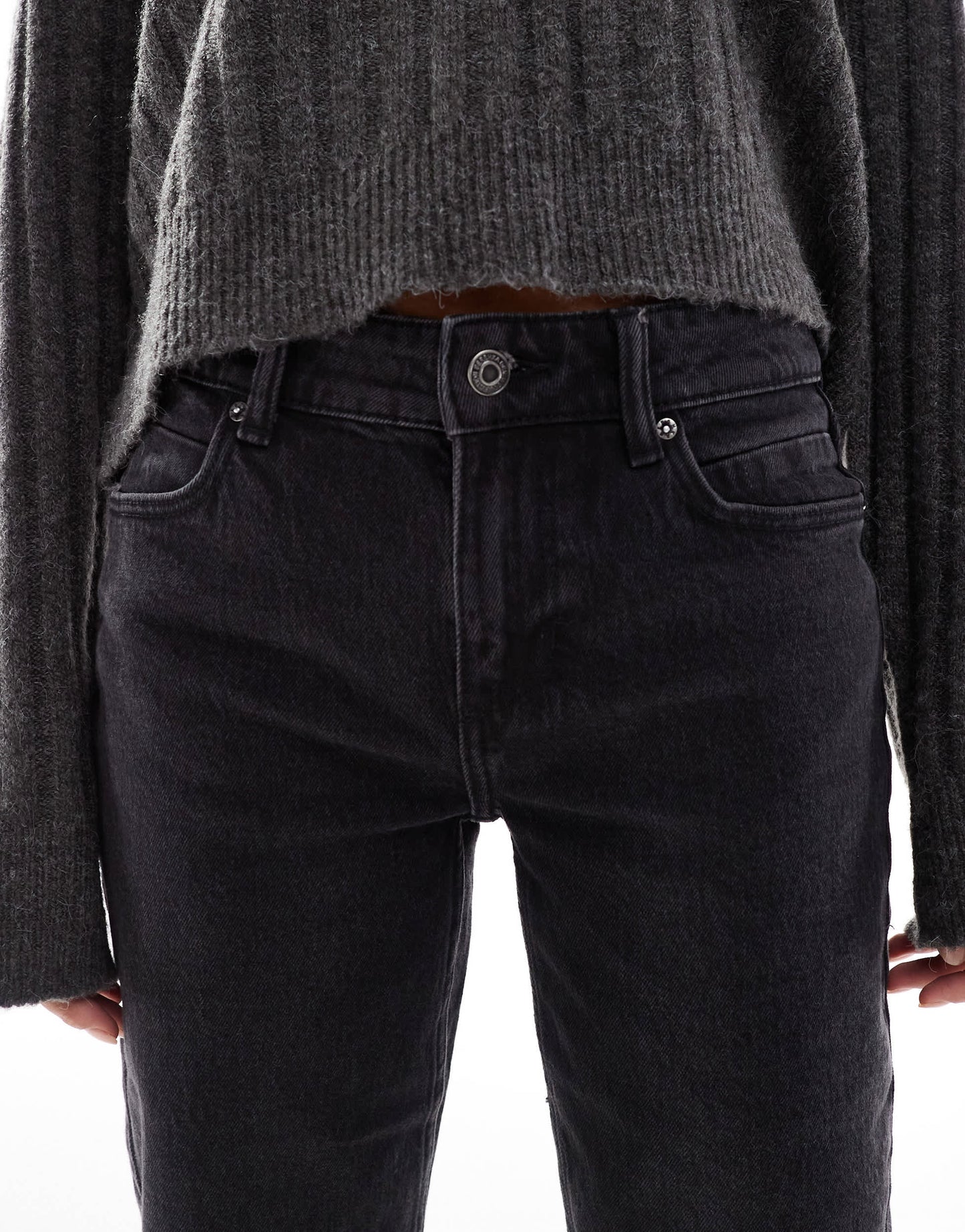 Bershka Petite split hem flare jean in black