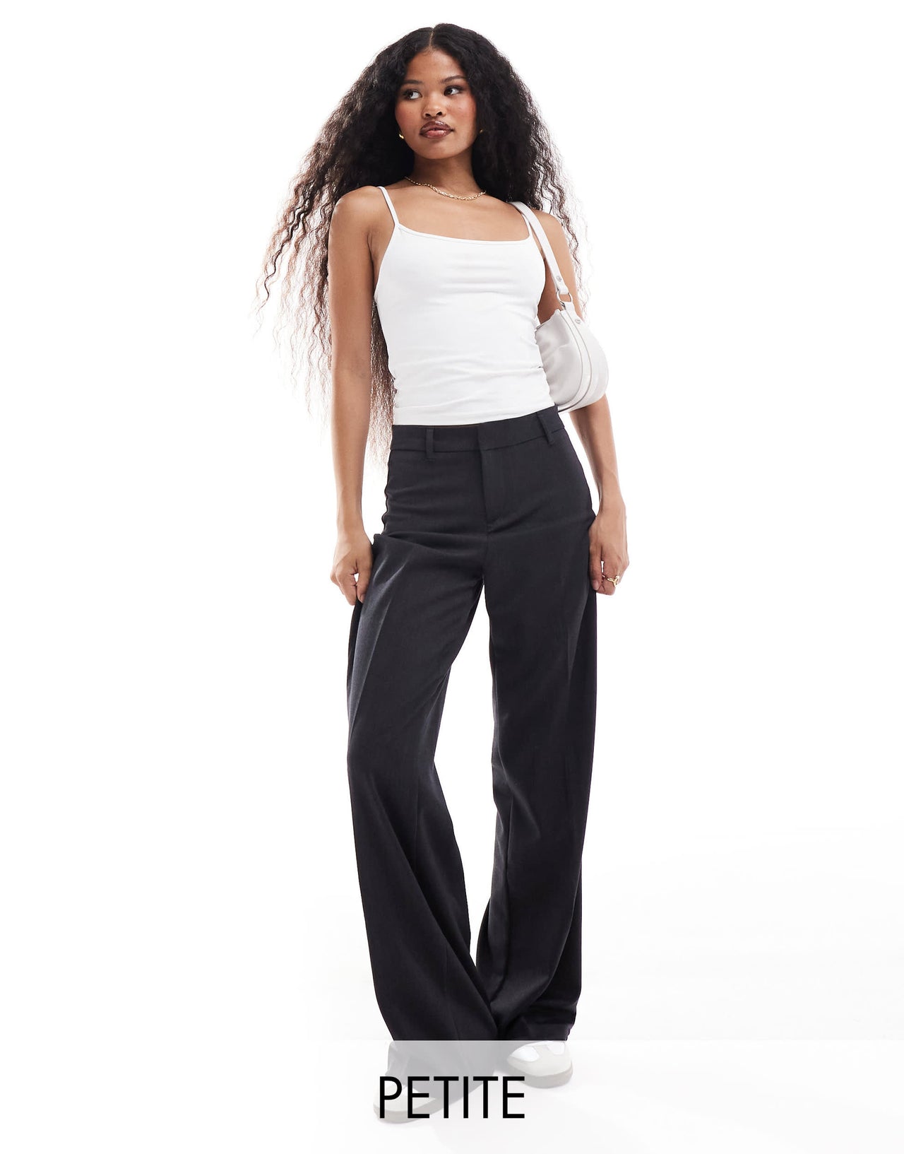 Bershka Petite wide leg tailored trouser in charcoal