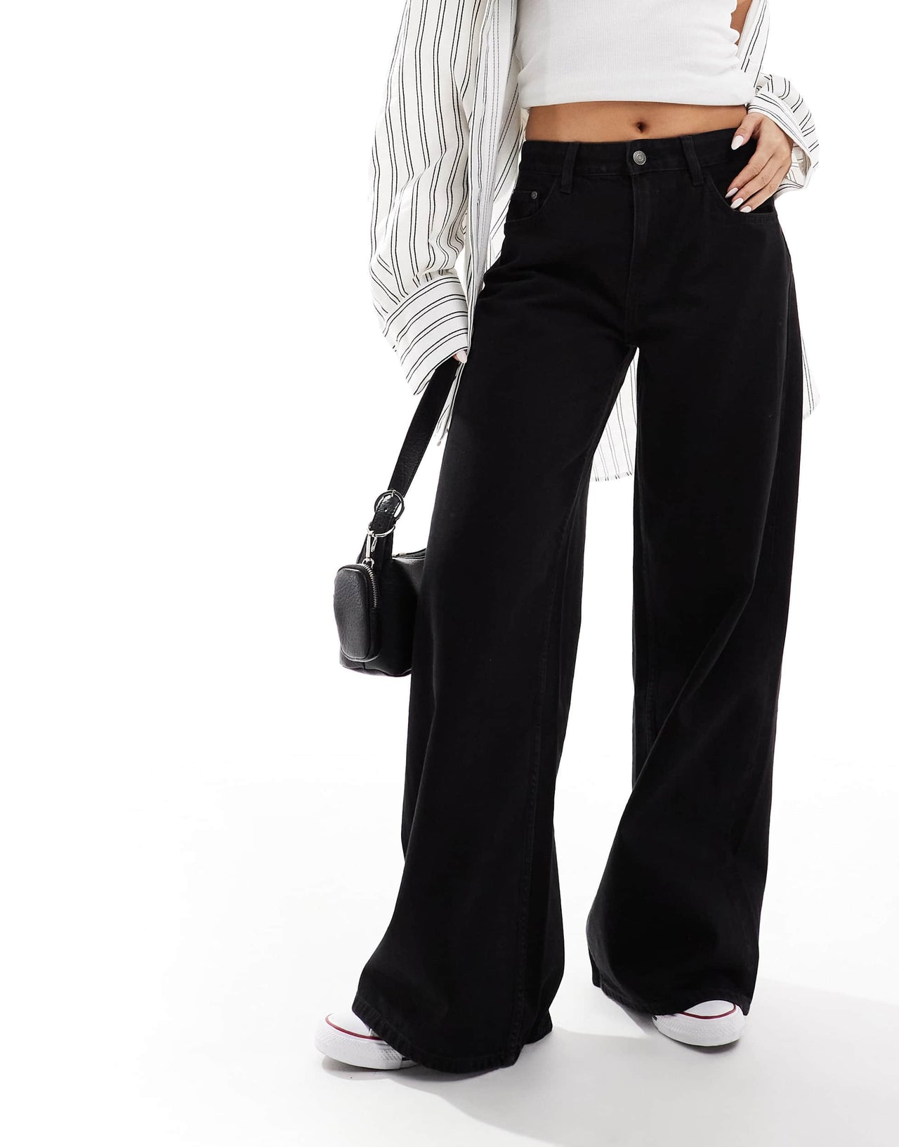 Bershka high waisted wide leg jeans in black