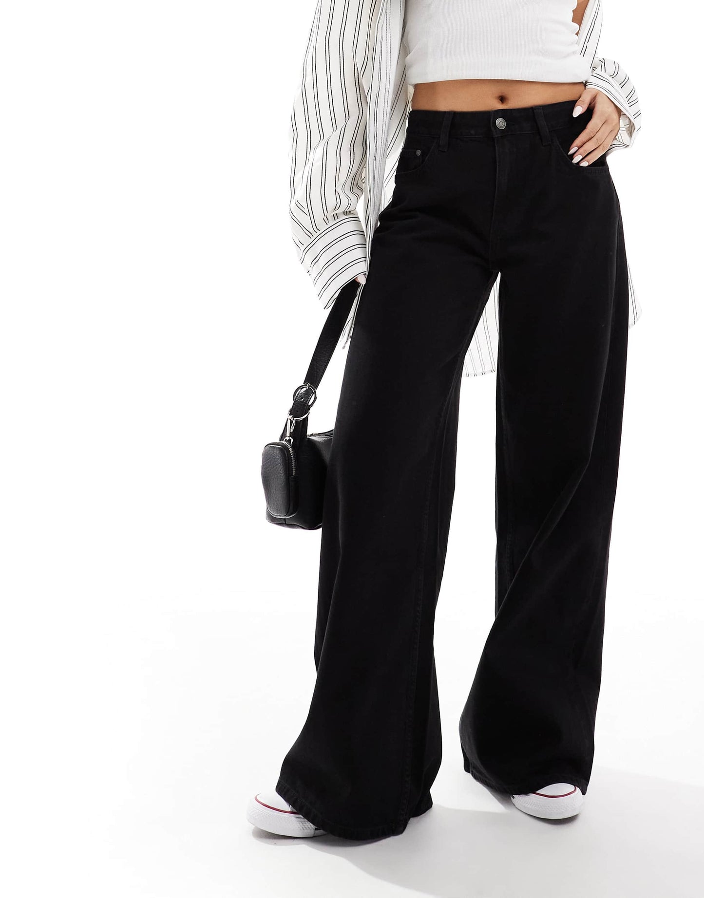 Bershka high waisted wide leg jeans in black