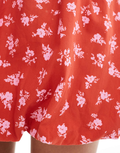 ASOS DESIGN poplin bubble hem mini skirt in red ditsy