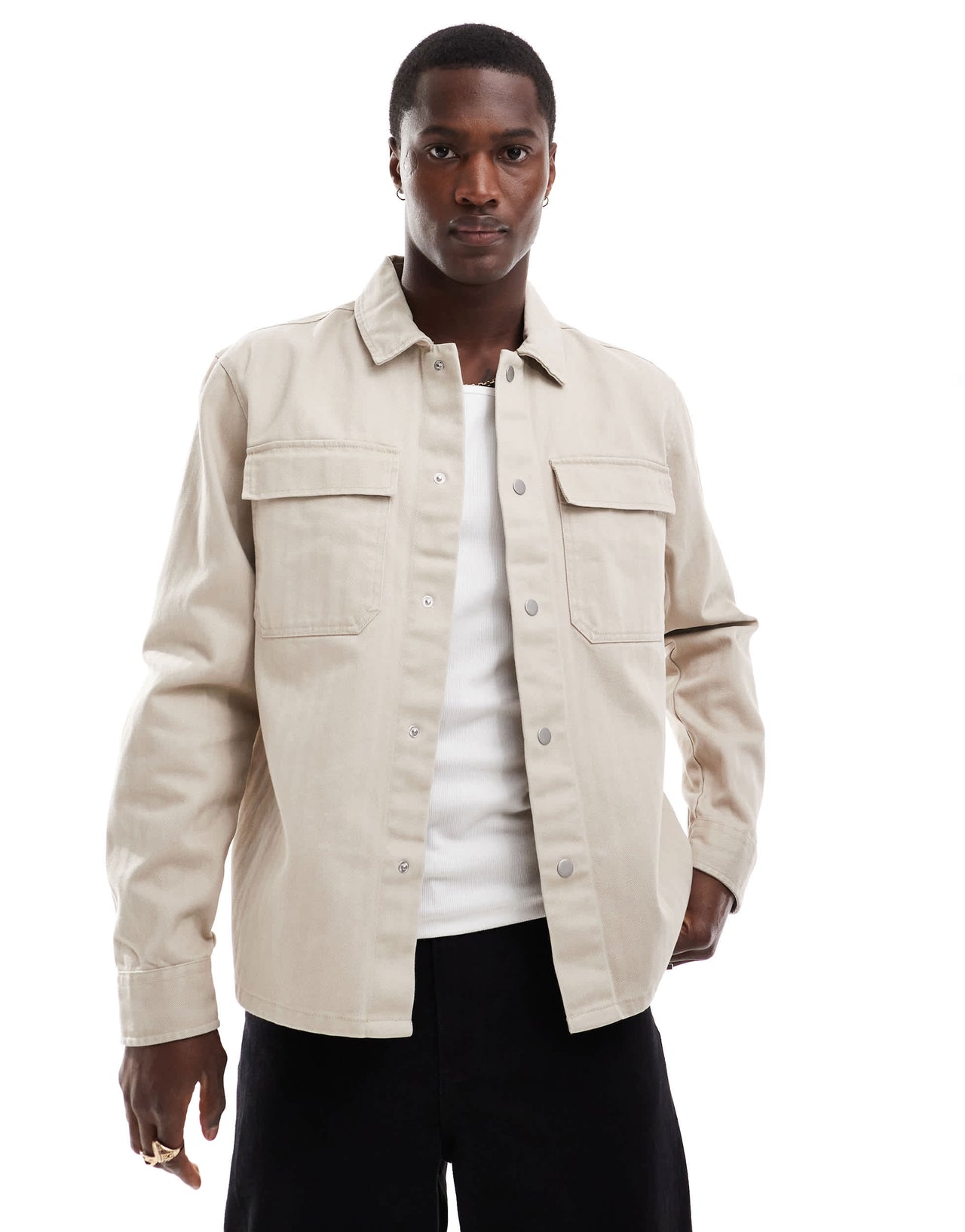 River Island herringbone over shirt in stone