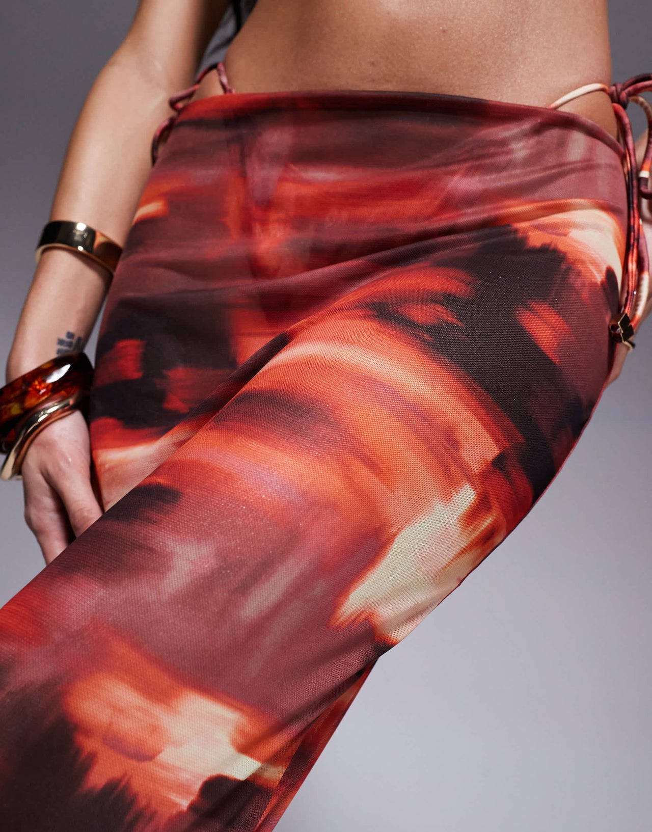 South Beach abstract print mesh maxi beach skirt in multi