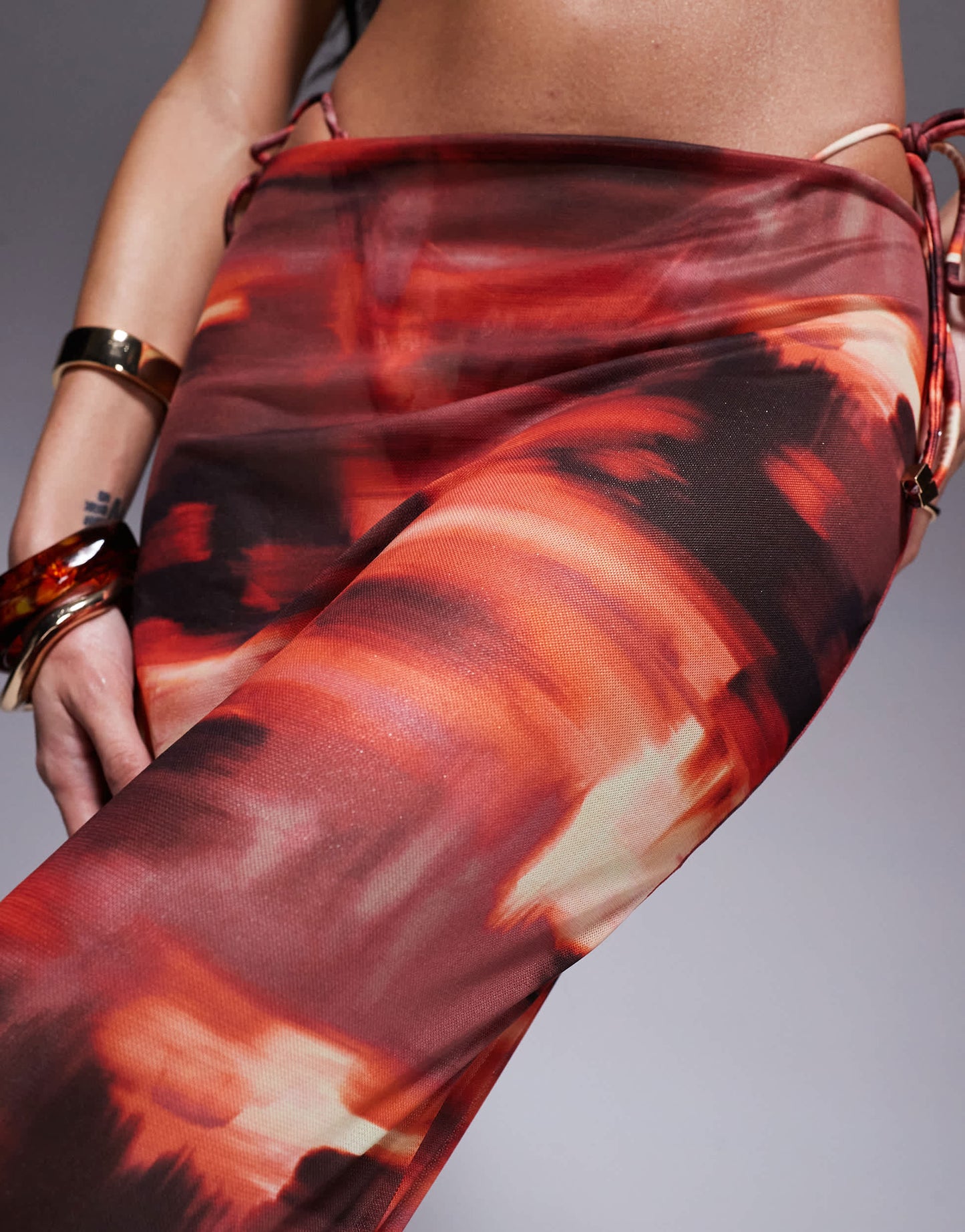 South Beach abstract print mesh maxi beach skirt in multi