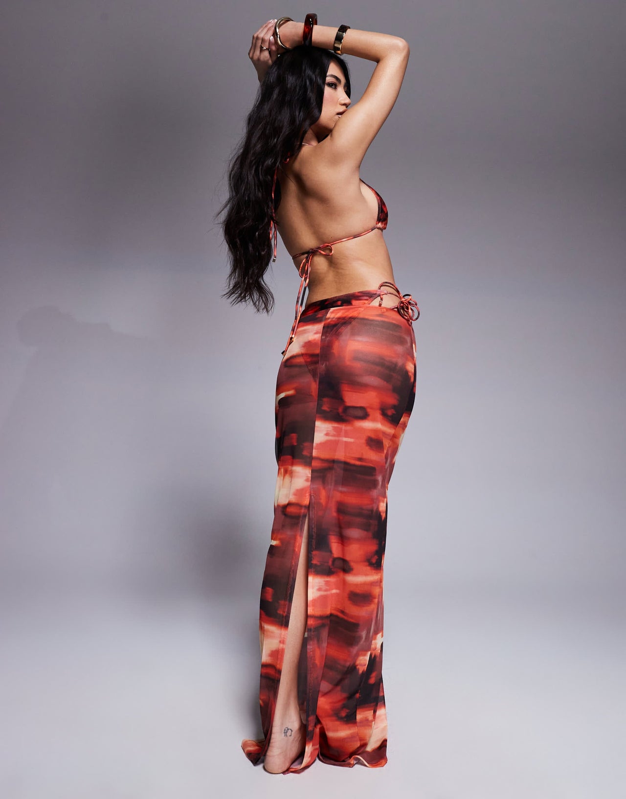 South Beach abstract print mesh maxi beach skirt in multi