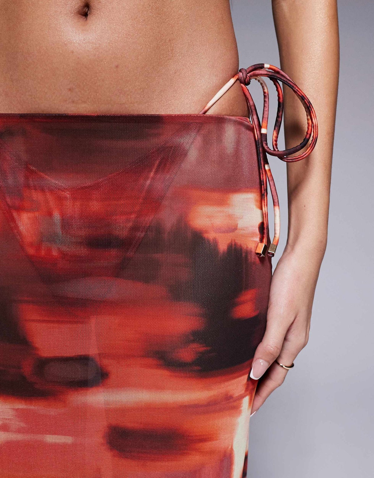 South Beach abstract print mesh maxi beach skirt in multi