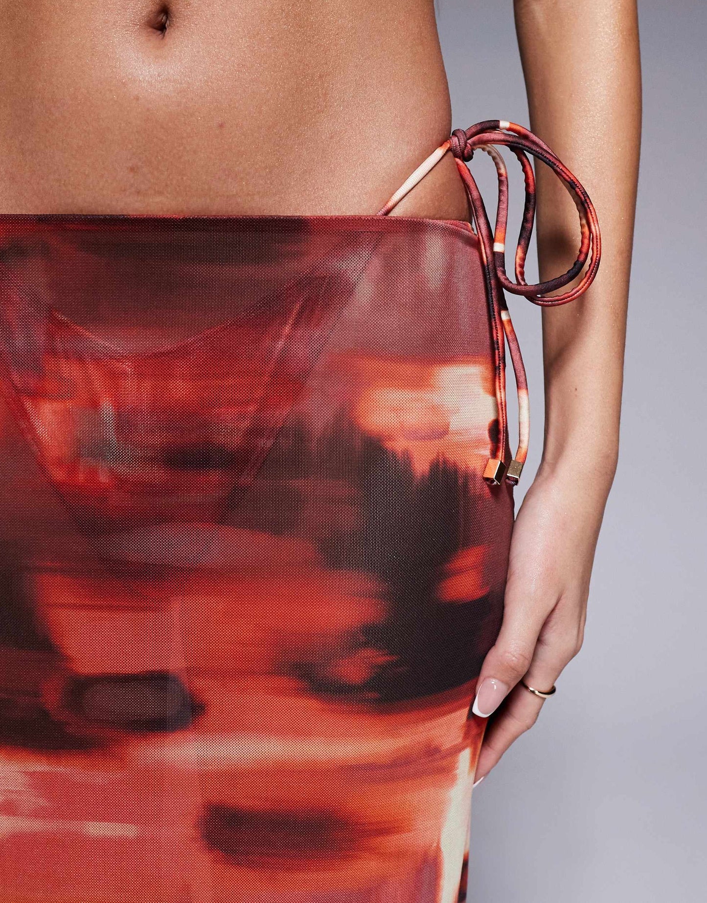 South Beach abstract print mesh maxi beach skirt in multi