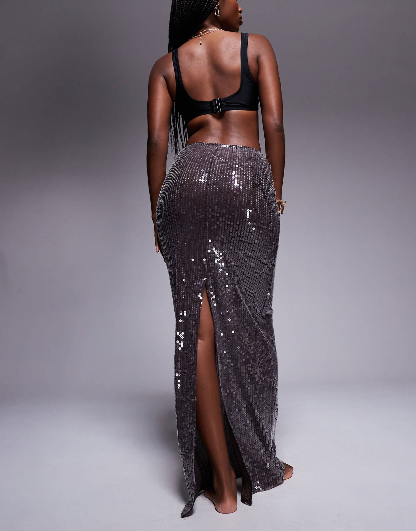 South Beach sequin maxi beach skirt in brown