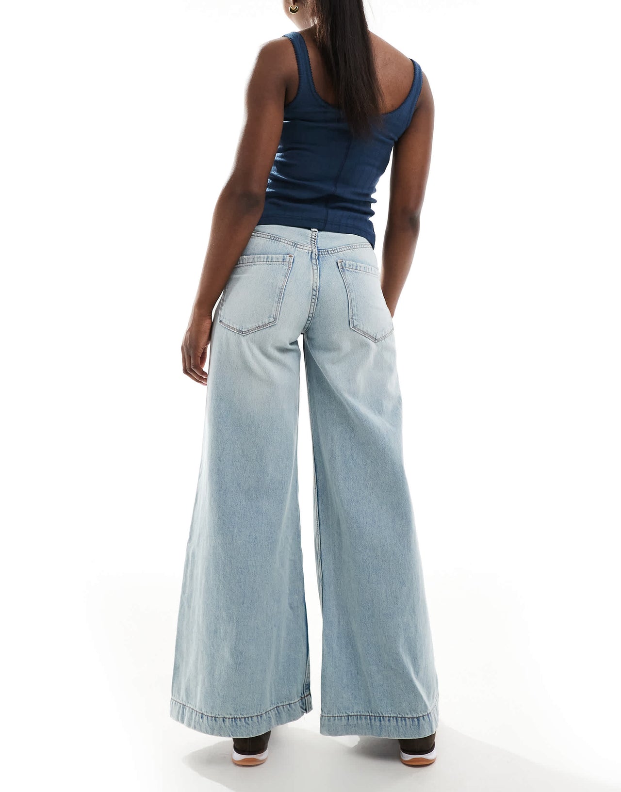 Stradivarius wide flare jean in light wash blue
